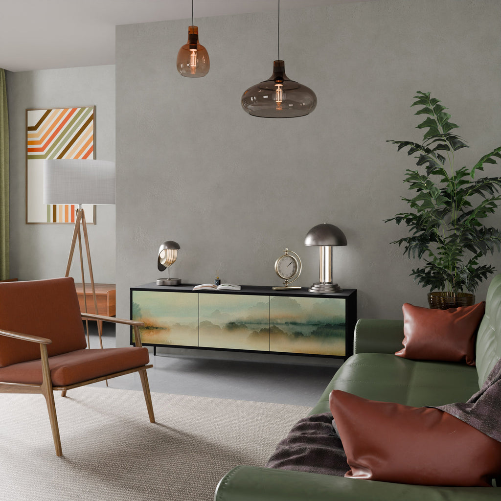 Meuble TV 3 portes MORNING BY THE LAKE en finition noire