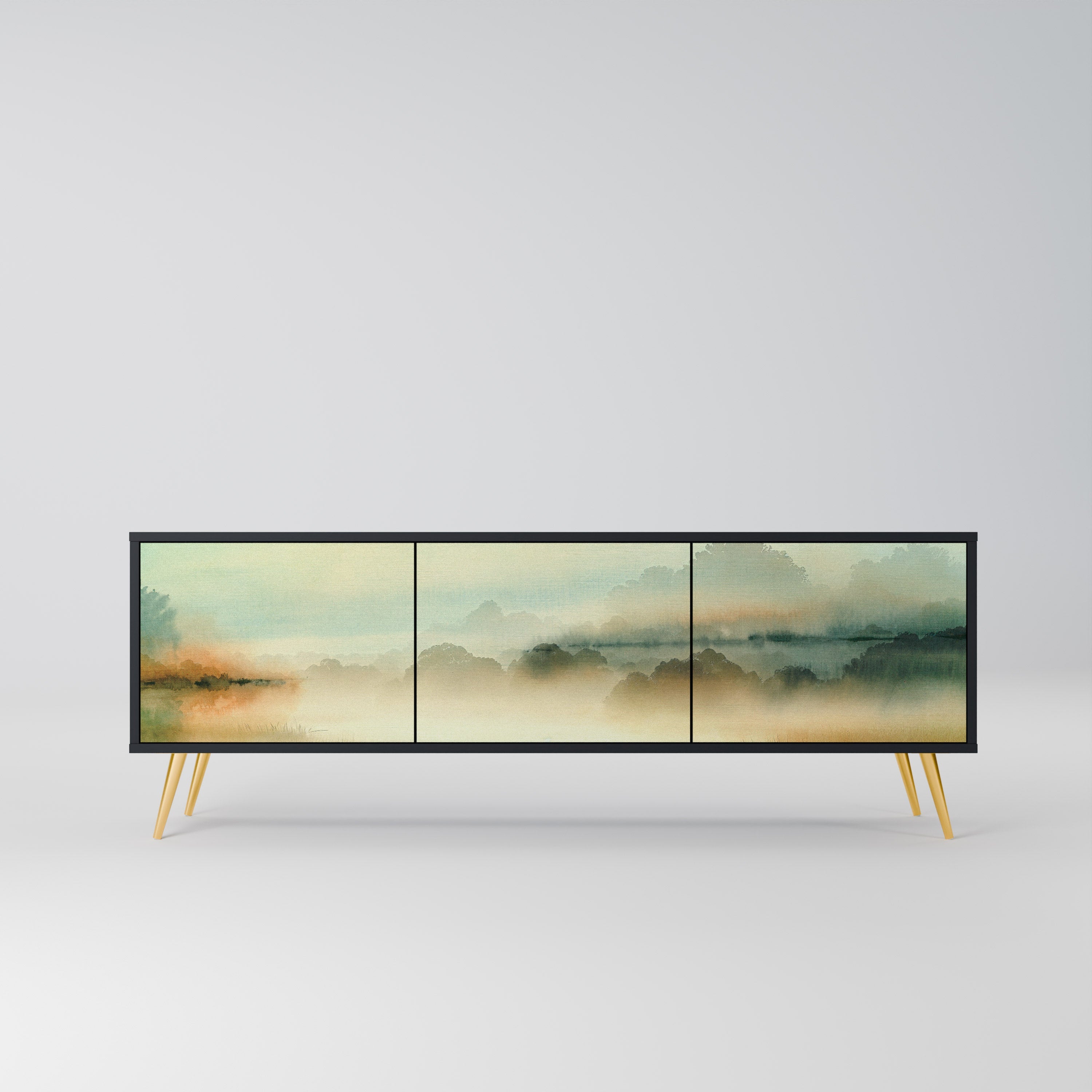 Meuble TV 3 portes MORNING BY THE LAKE en finition noire