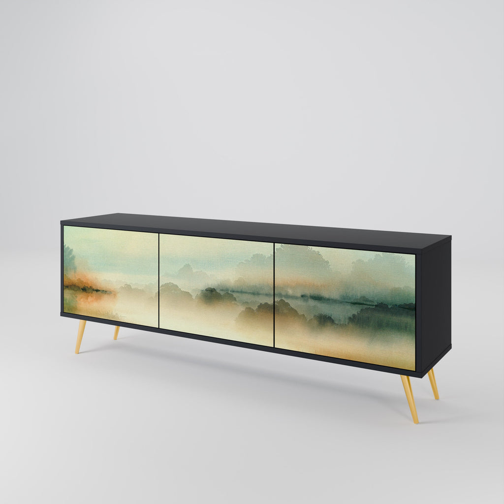 Meuble TV 3 portes MORNING BY THE LAKE en finition noire