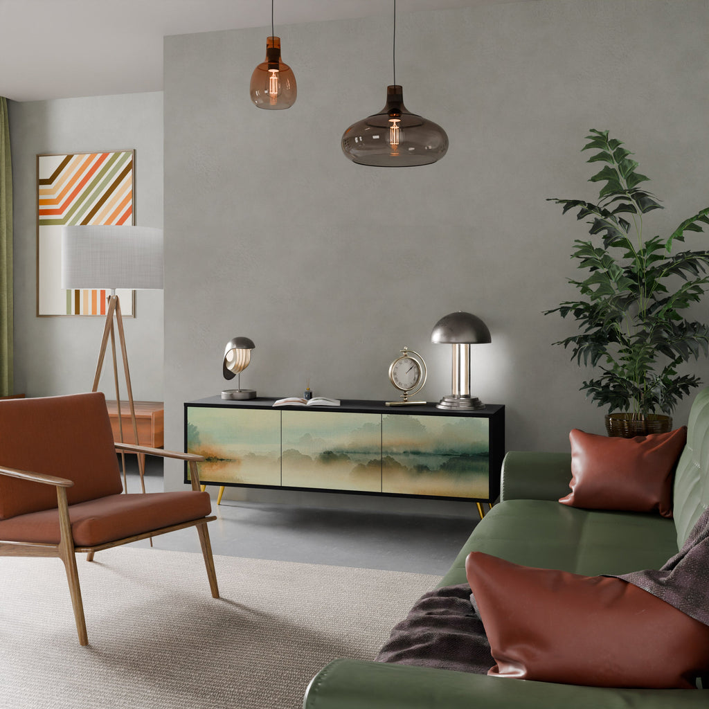 Meuble TV 3 portes MORNING BY THE LAKE en finition noire