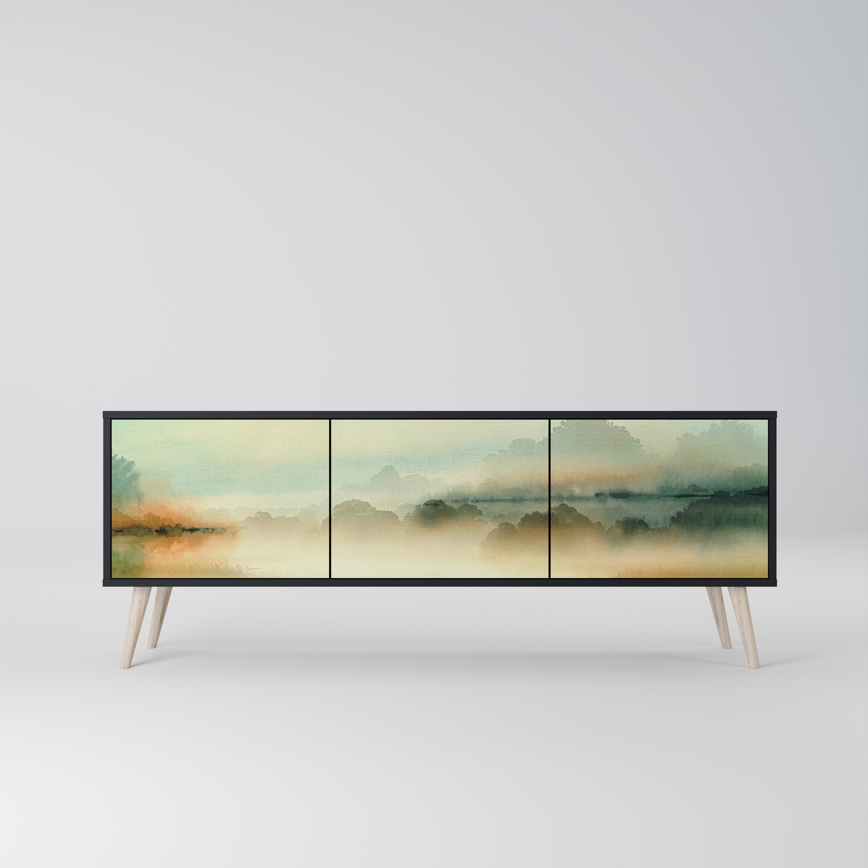 Meuble TV 3 portes MORNING BY THE LAKE en finition noire