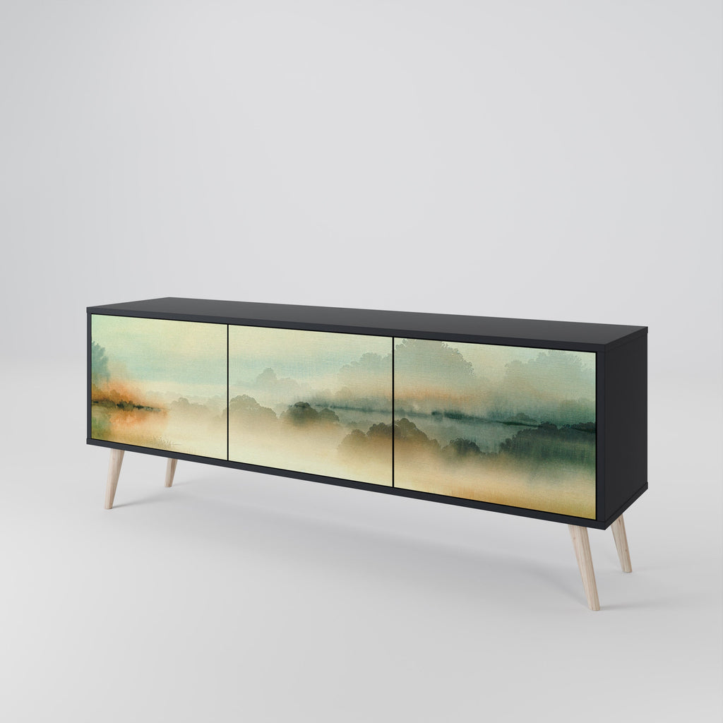 Meuble TV 3 portes MORNING BY THE LAKE en finition noire