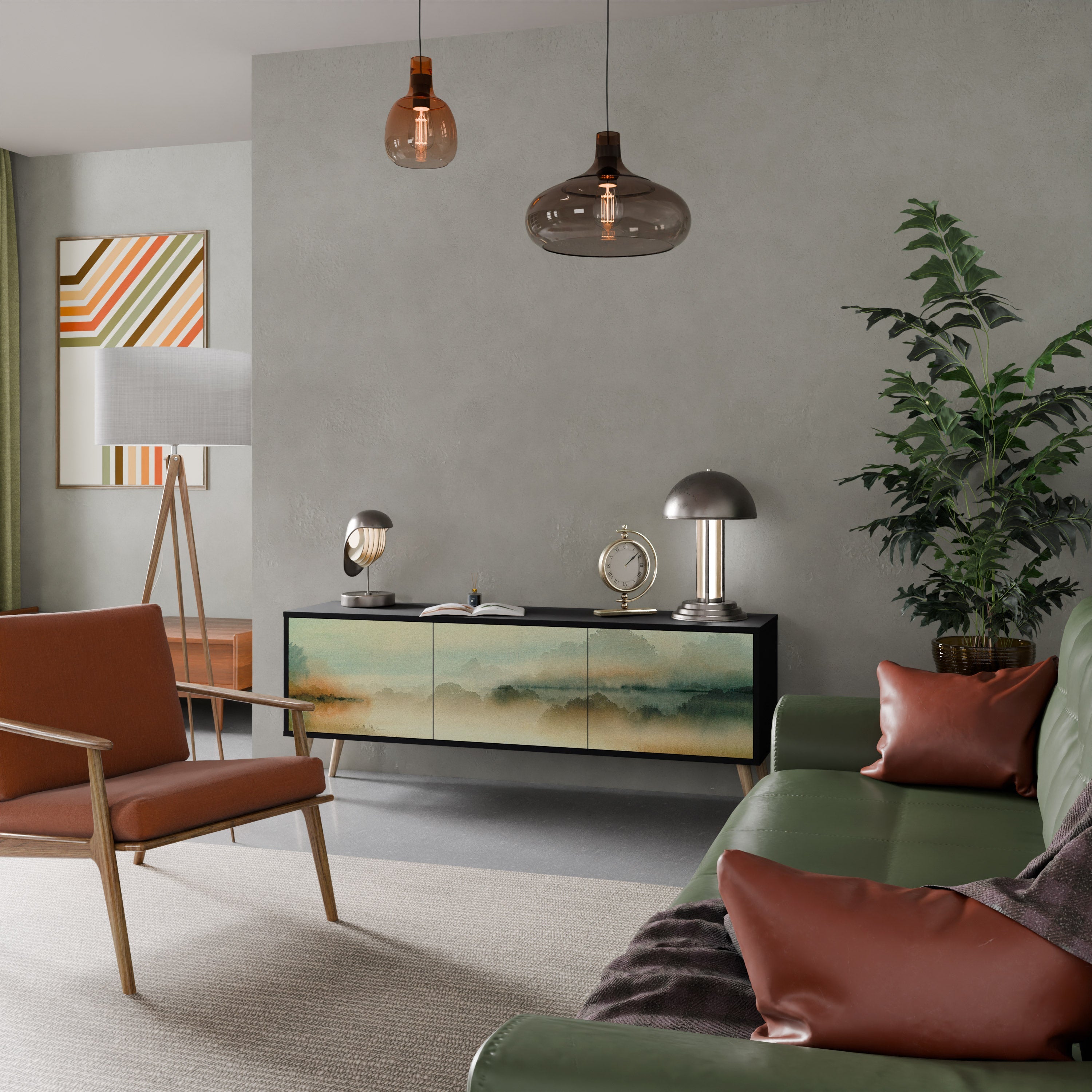 Meuble TV 3 portes MORNING BY THE LAKE en finition noire