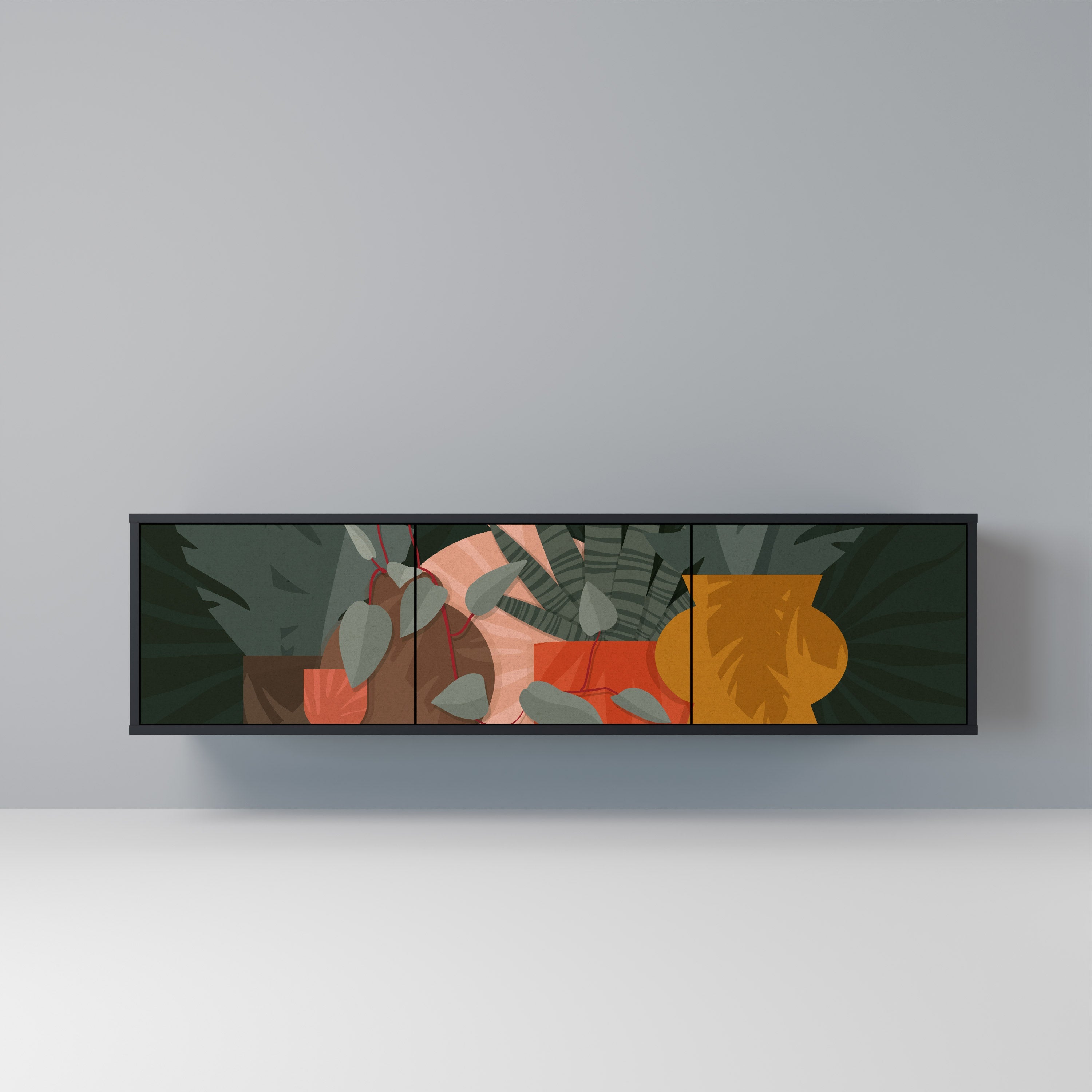 Meuble TV 3 portes TROPICAL COMPOSITION, finition noire