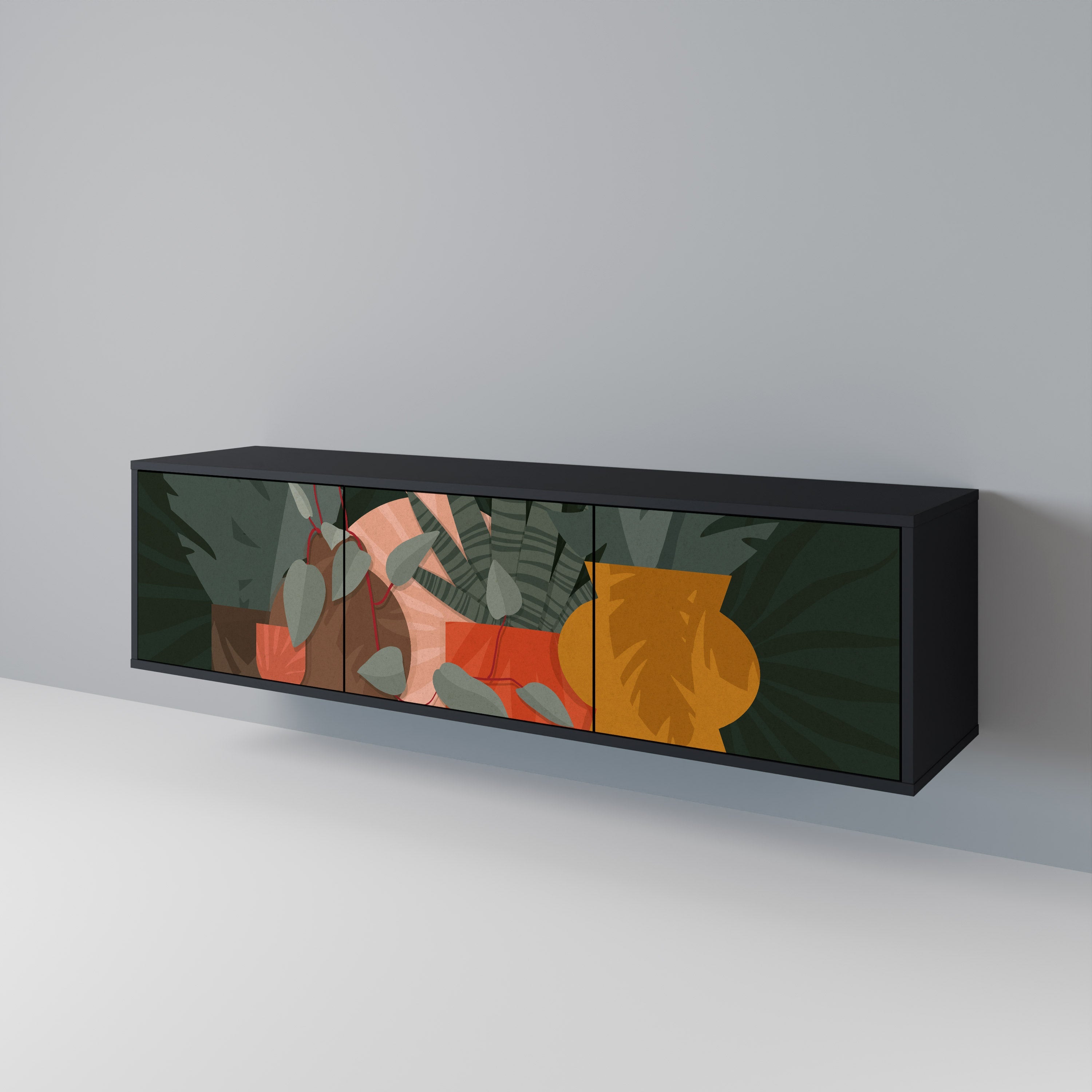 Meuble TV 3 portes TROPICAL COMPOSITION, finition noire