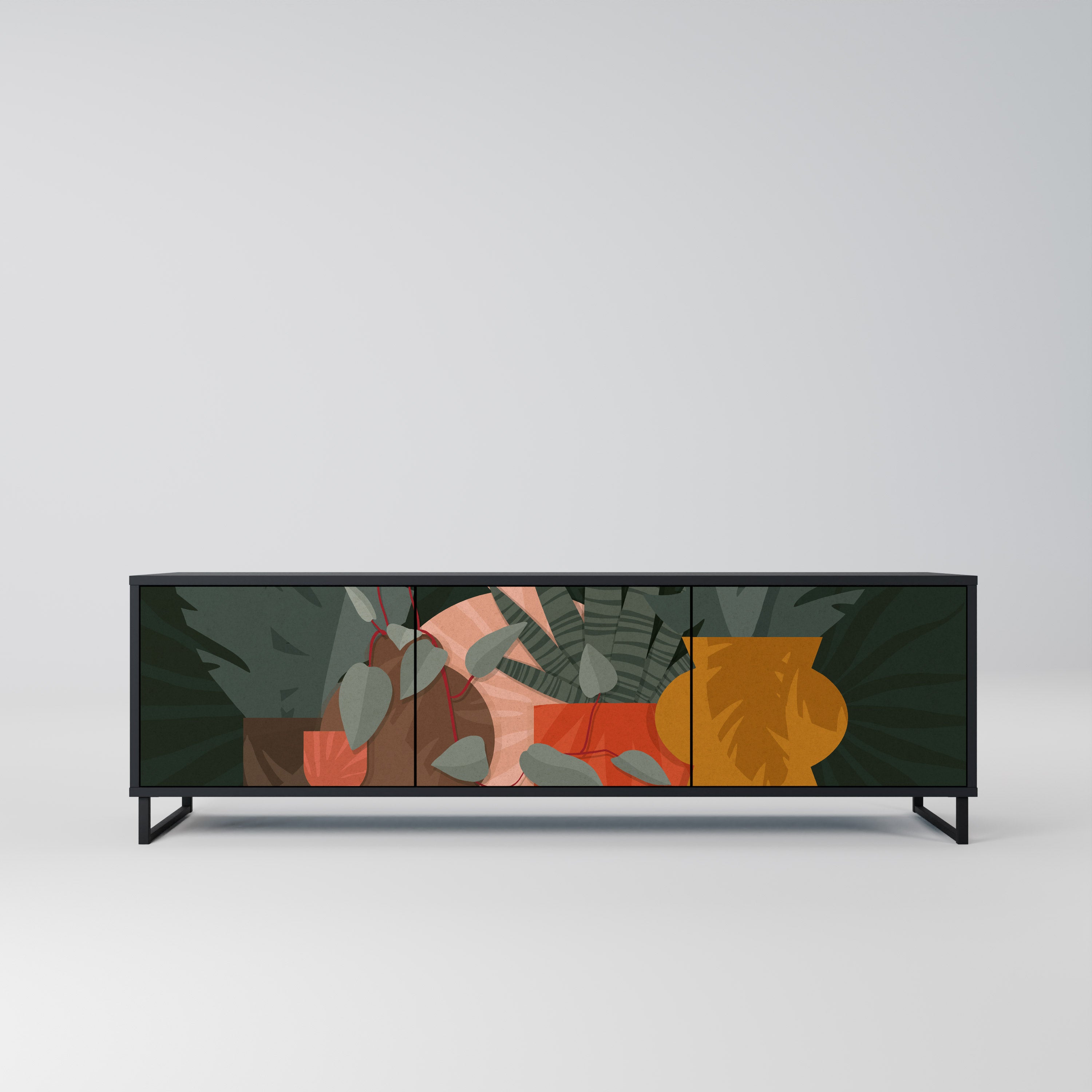 Meuble TV 3 portes TROPICAL COMPOSITION, finition noire