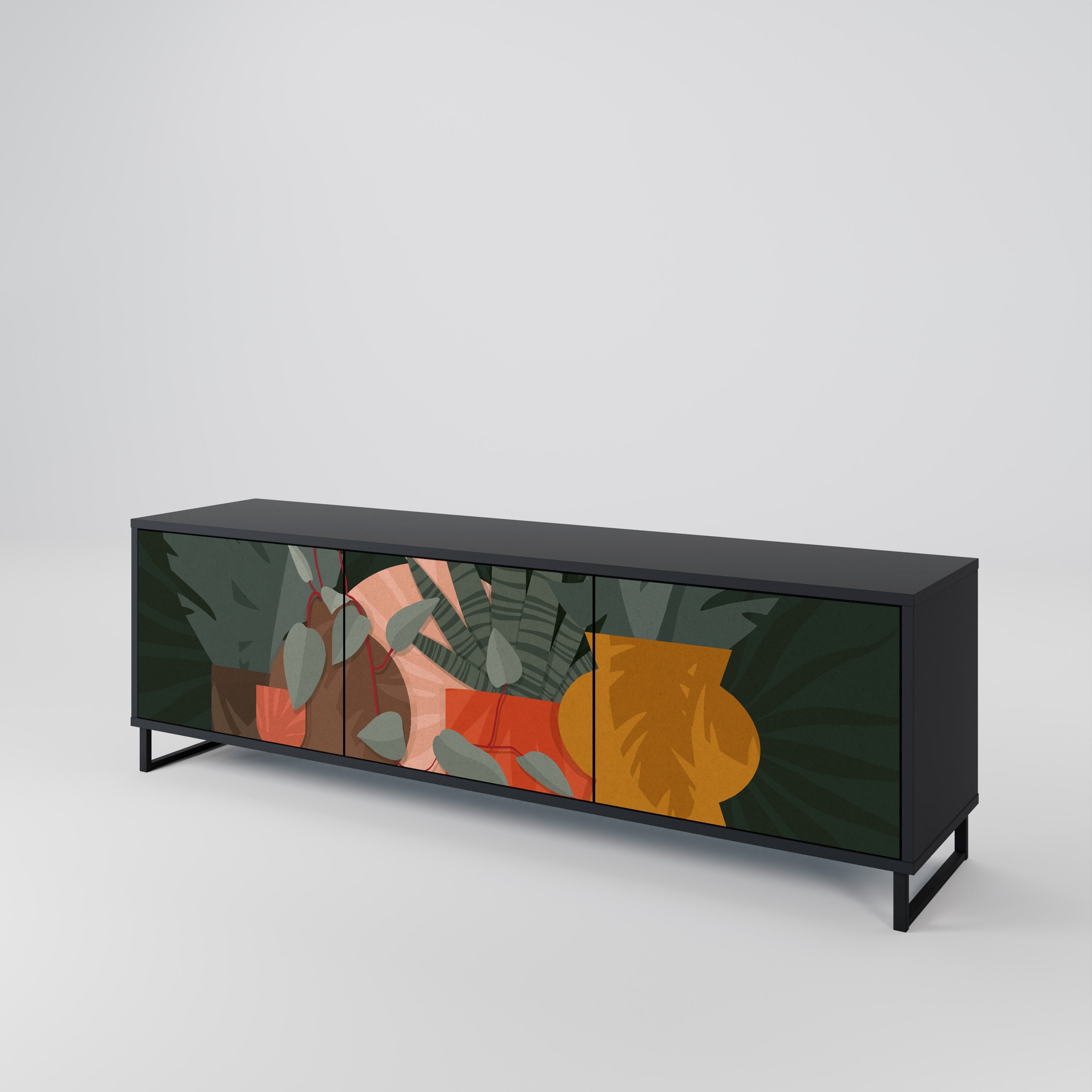 Meuble TV 3 portes TROPICAL COMPOSITION, finition noire