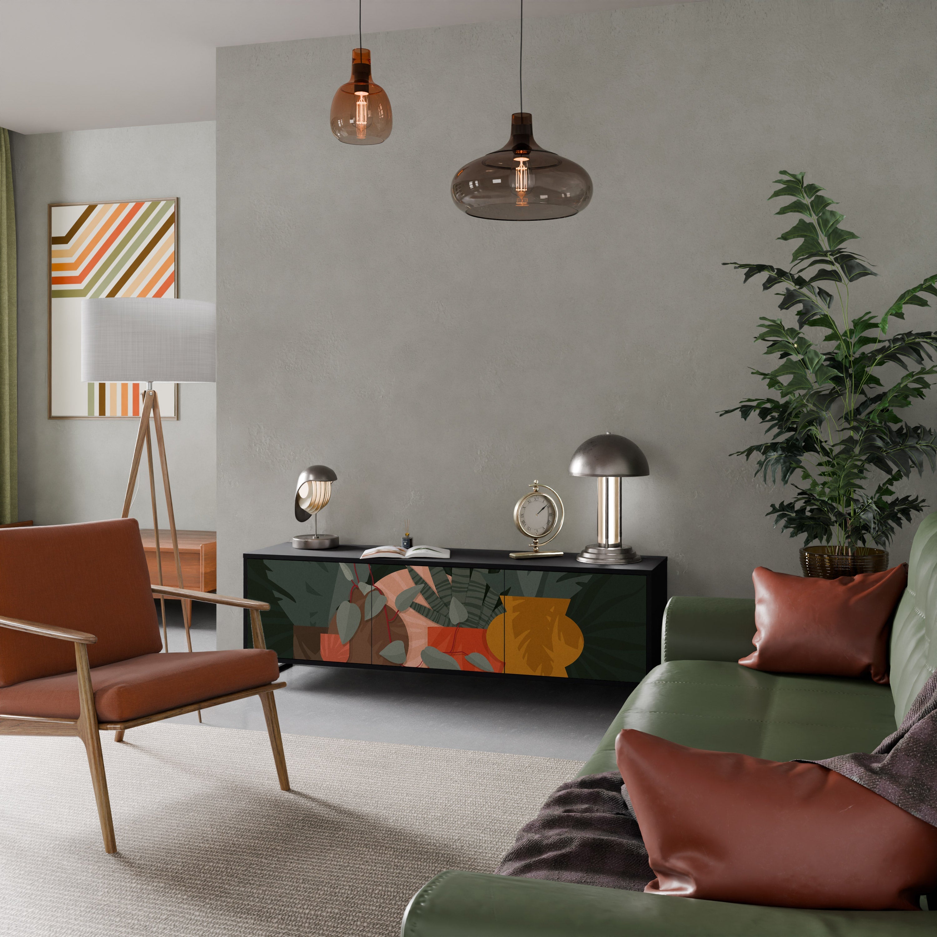 Meuble TV 3 portes TROPICAL COMPOSITION, finition noire