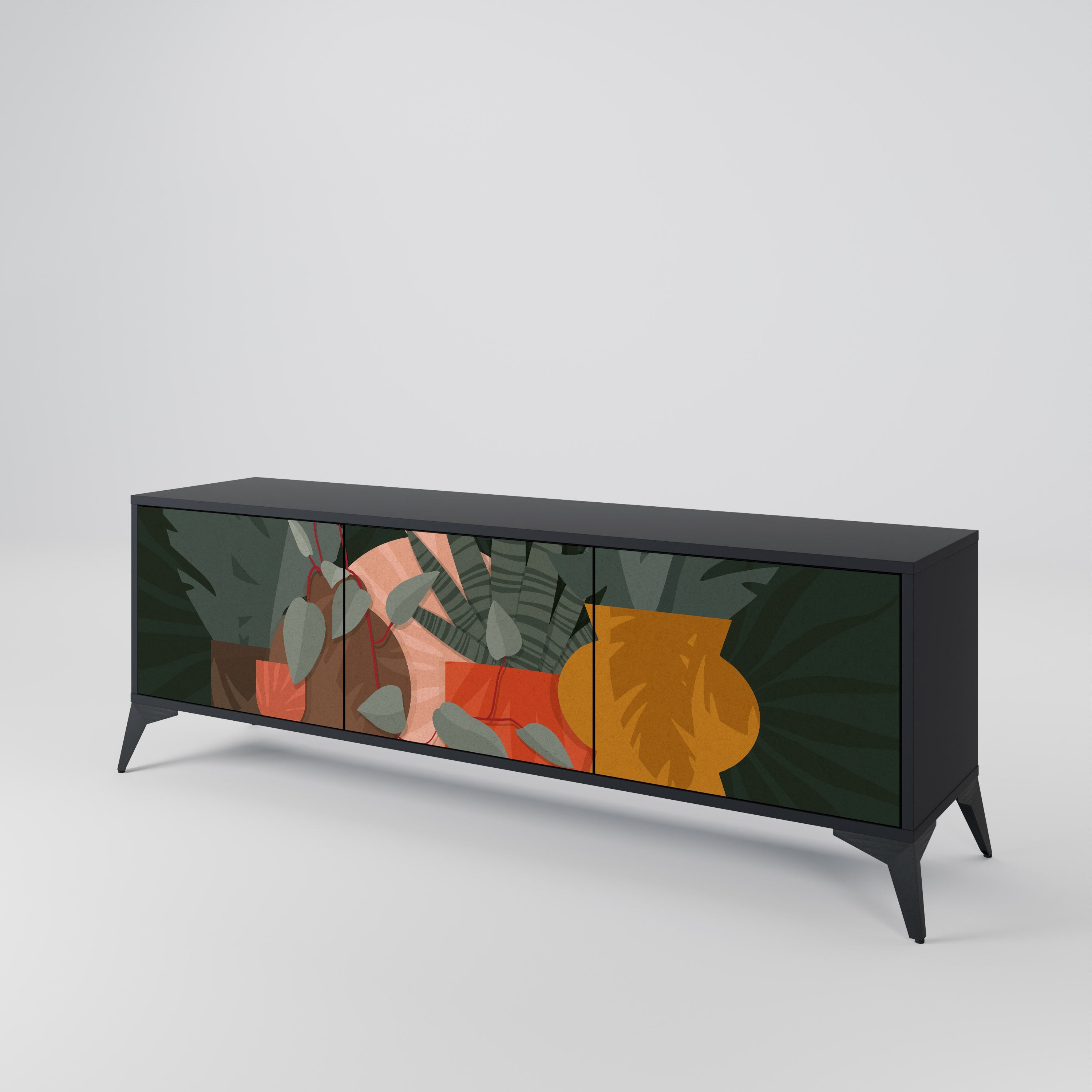 Meuble TV 3 portes TROPICAL COMPOSITION, finition noire