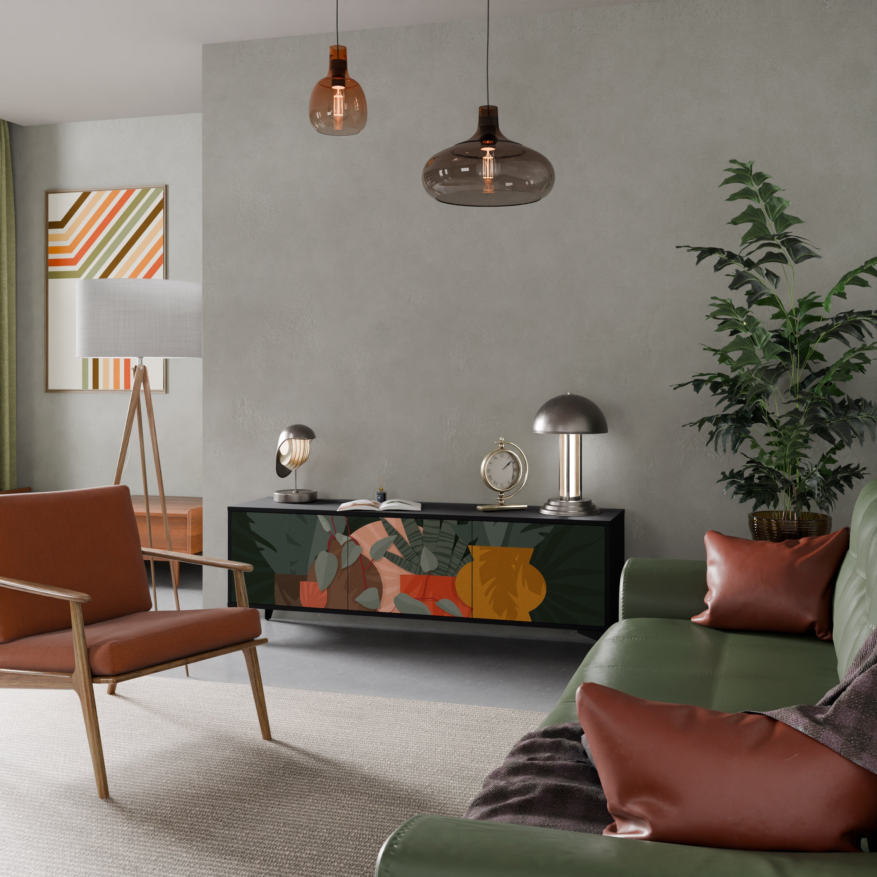 Meuble TV 3 portes TROPICAL COMPOSITION, finition noire