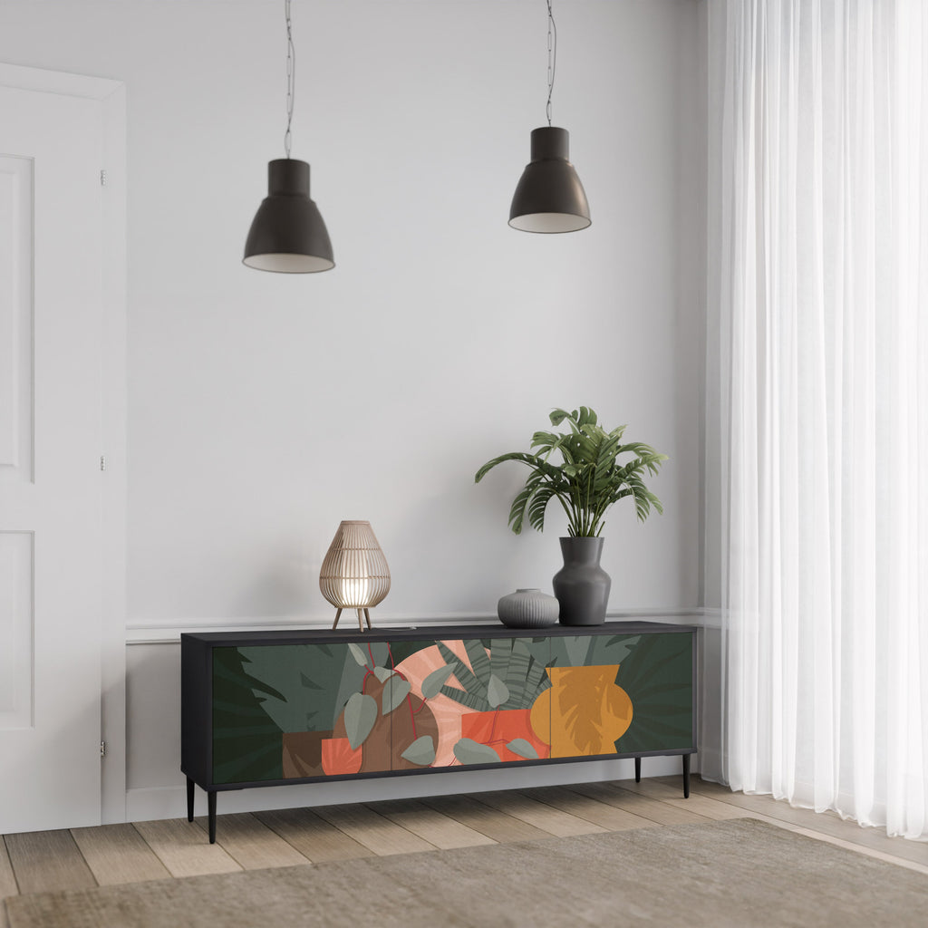 Meuble TV 3 portes TROPICAL COMPOSITION, finition noire