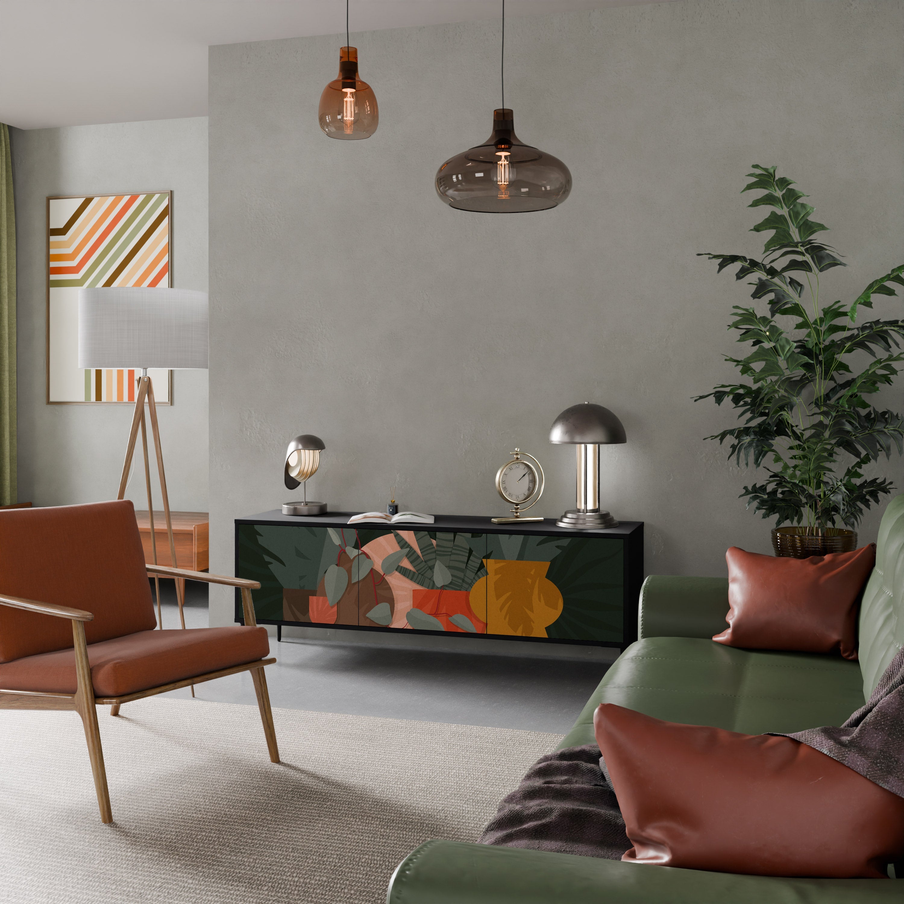 Meuble TV 3 portes TROPICAL COMPOSITION, finition noire