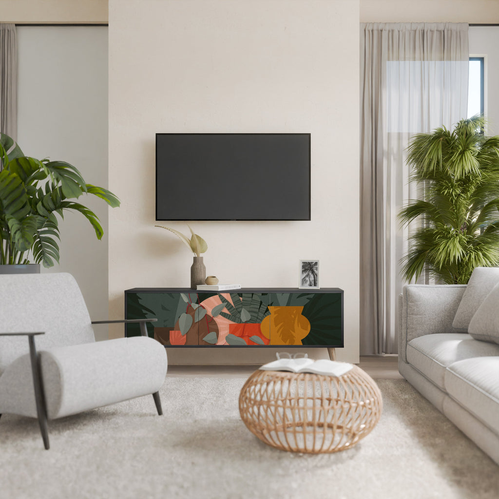 Meuble TV 3 portes TROPICAL COMPOSITION, finition noire