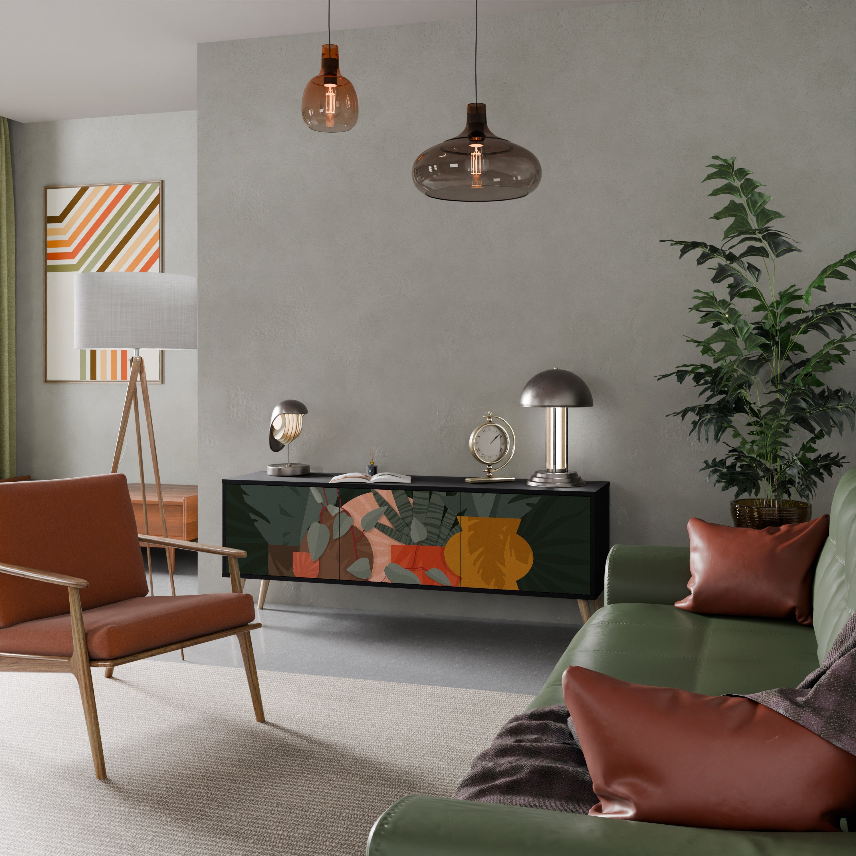 Meuble TV 3 portes TROPICAL COMPOSITION, finition noire