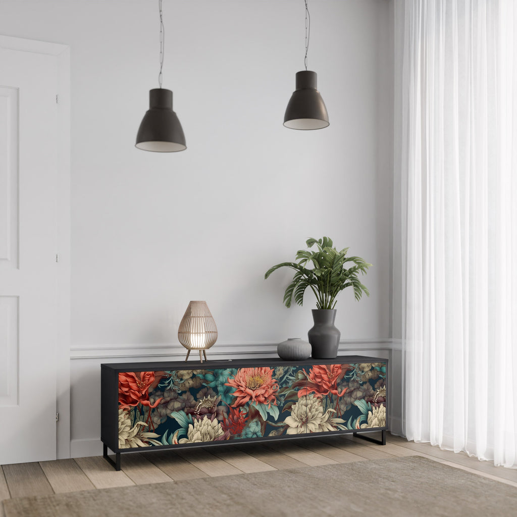 Meuble TV 3 portes SPROUTING GRACE finition noire