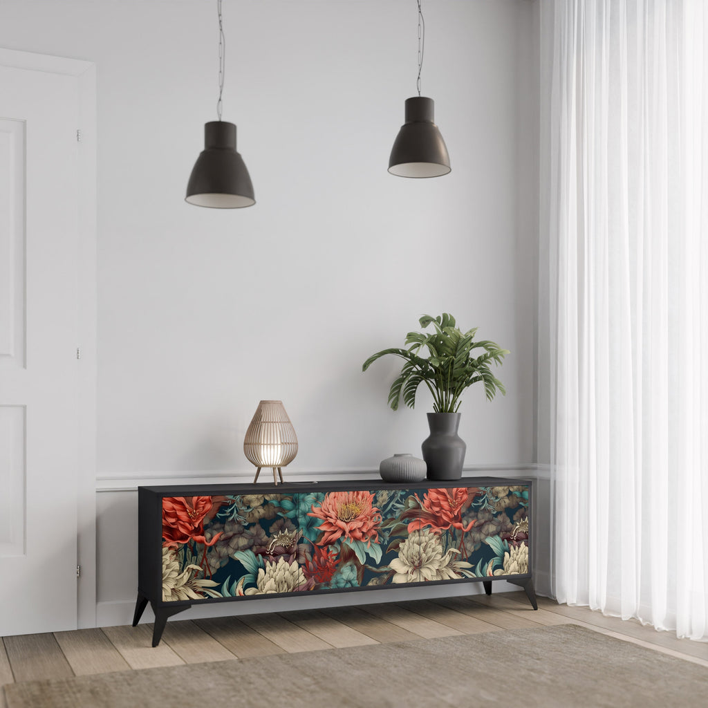 Meuble TV 3 portes SPROUTING GRACE finition noire