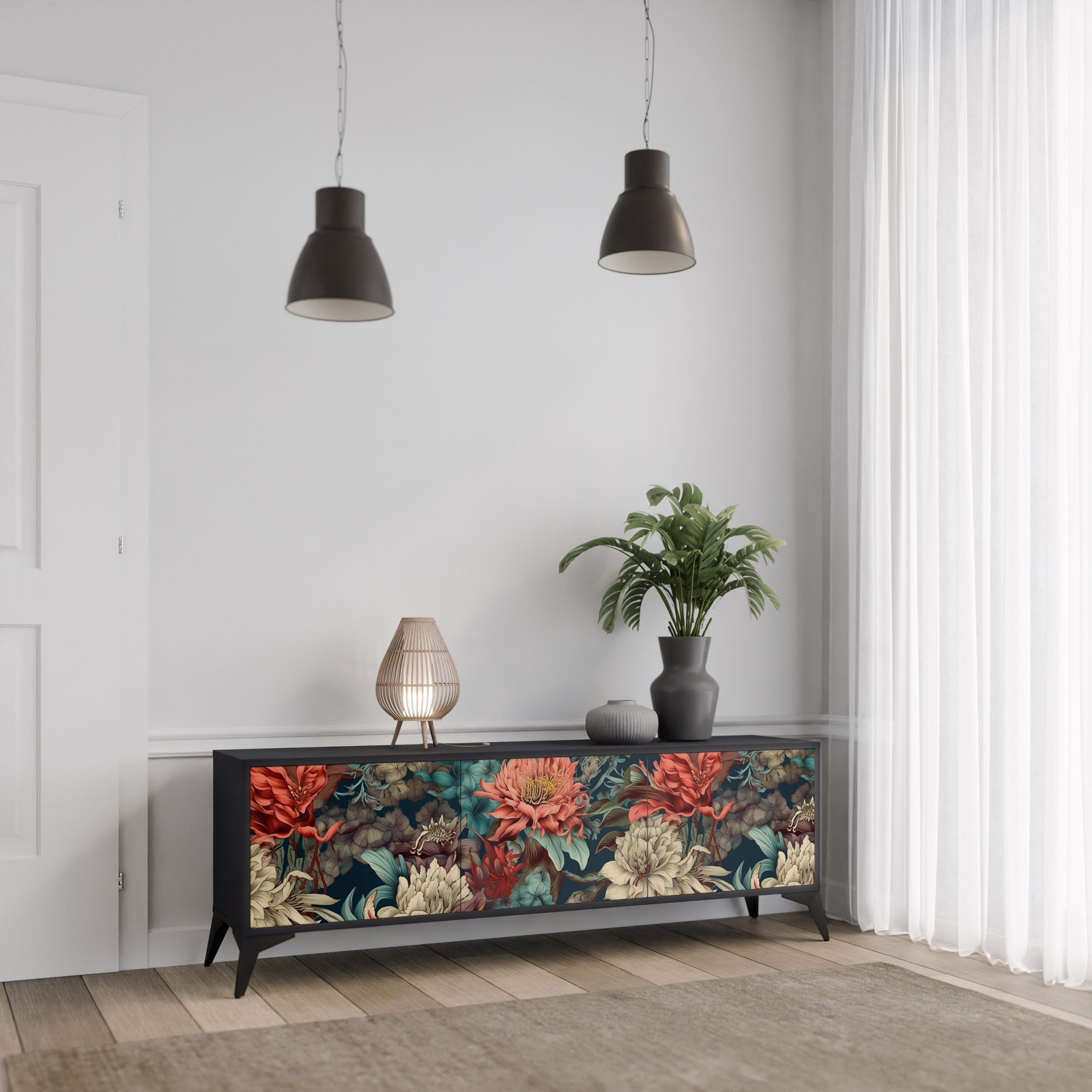 Meuble TV 3 portes SPROUTING GRACE finition noire