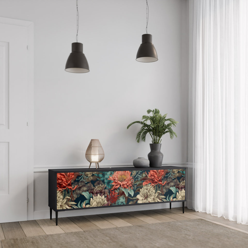 Meuble TV 3 portes SPROUTING GRACE finition noire