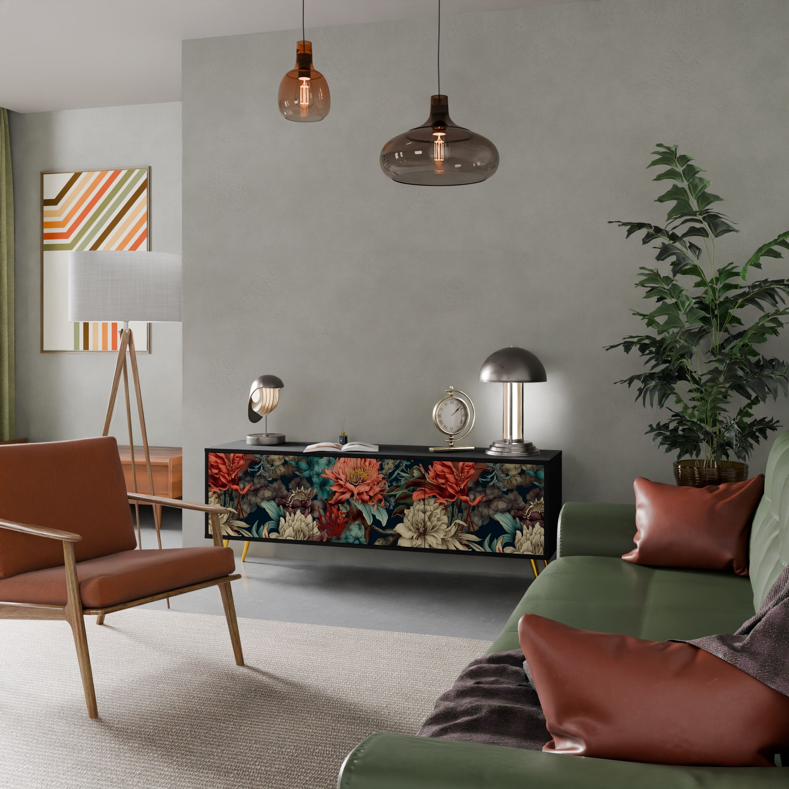 Meuble TV 3 portes SPROUTING GRACE finition noire