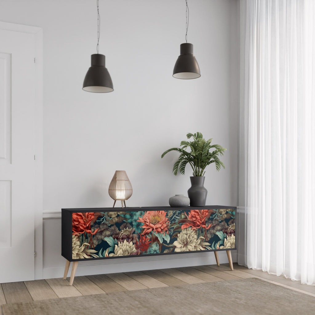 Meuble TV 3 portes SPROUTING GRACE finition noire