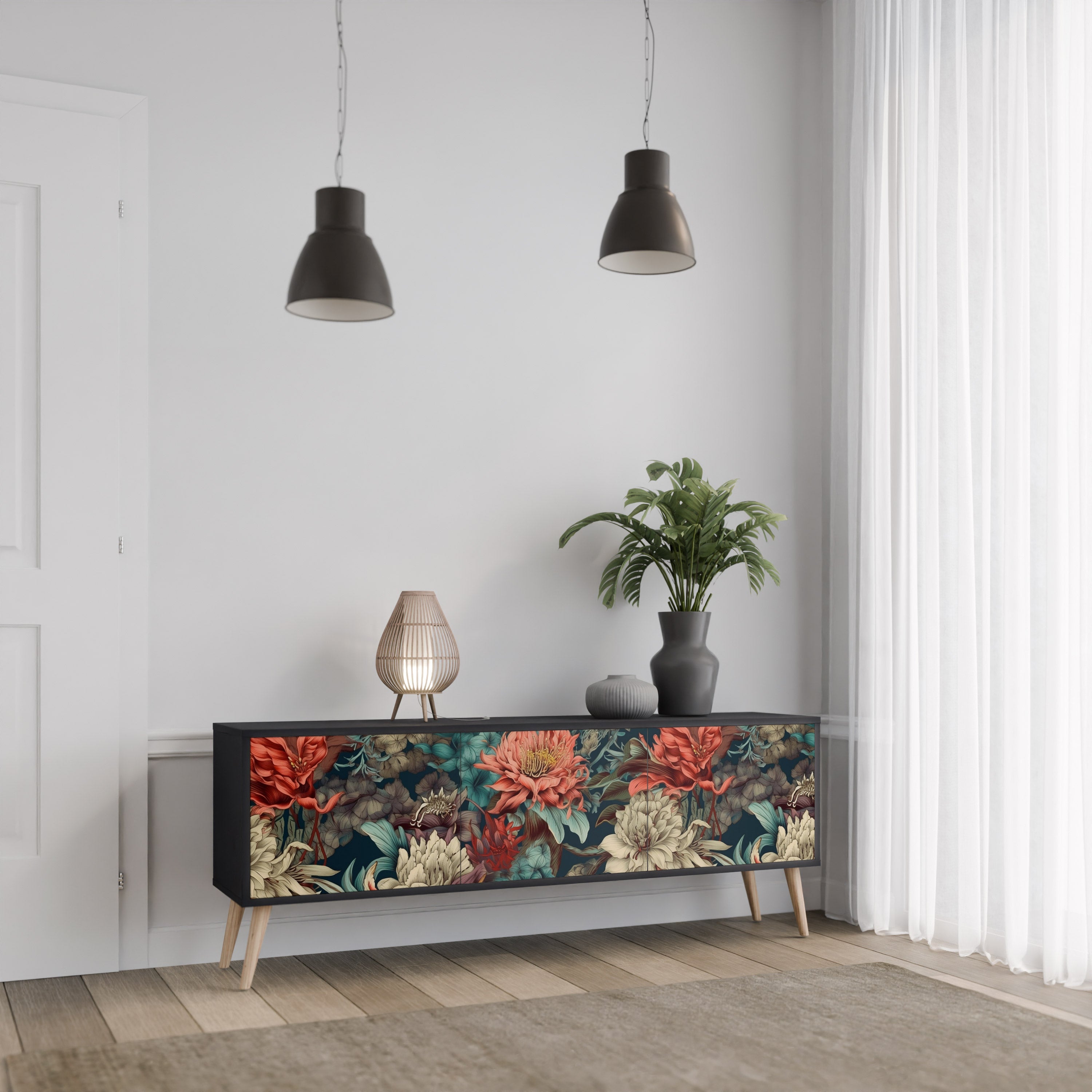 Meuble TV 3 portes SPROUTING GRACE finition noire