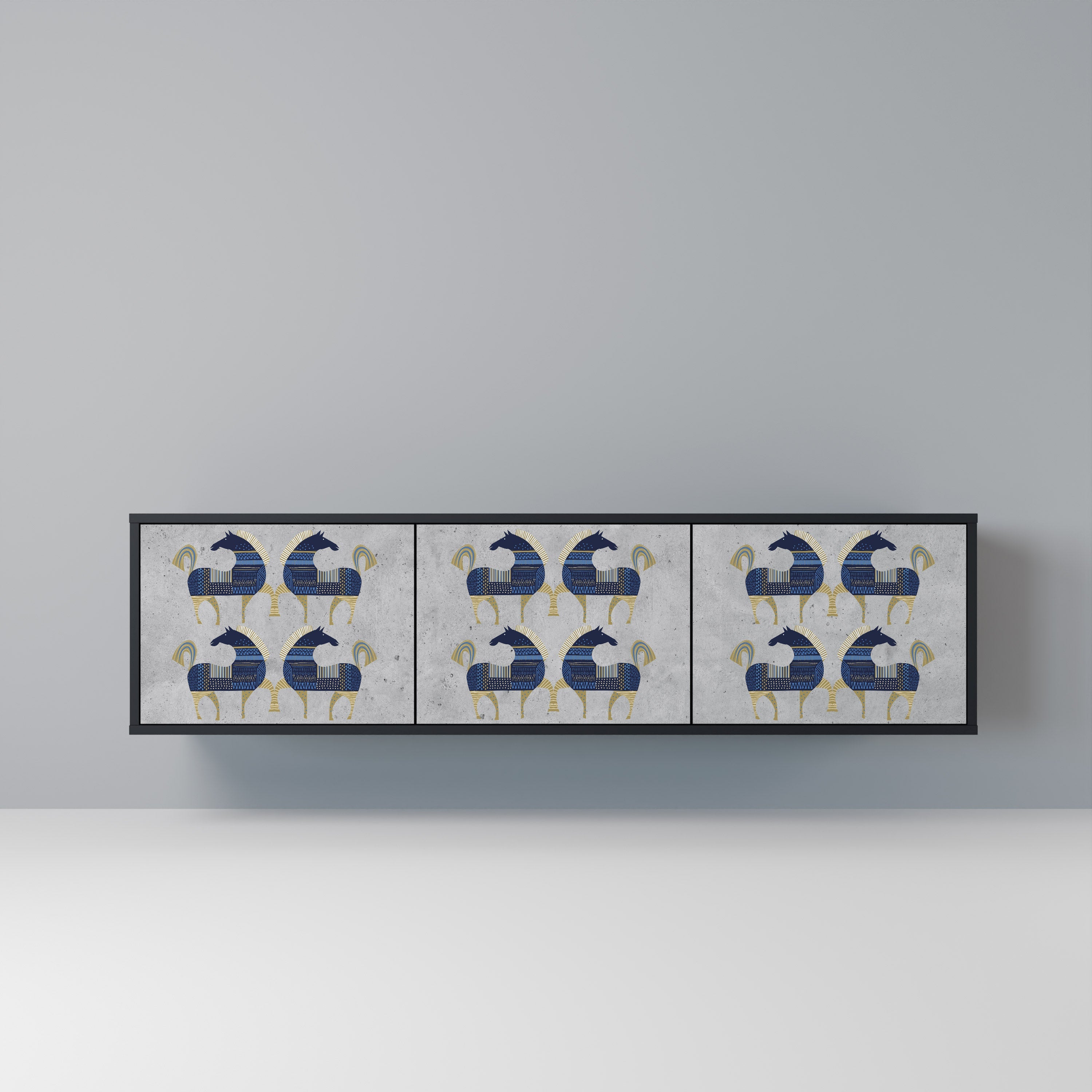 Meuble TV 3 portes MAJESTIC STEED finition noire