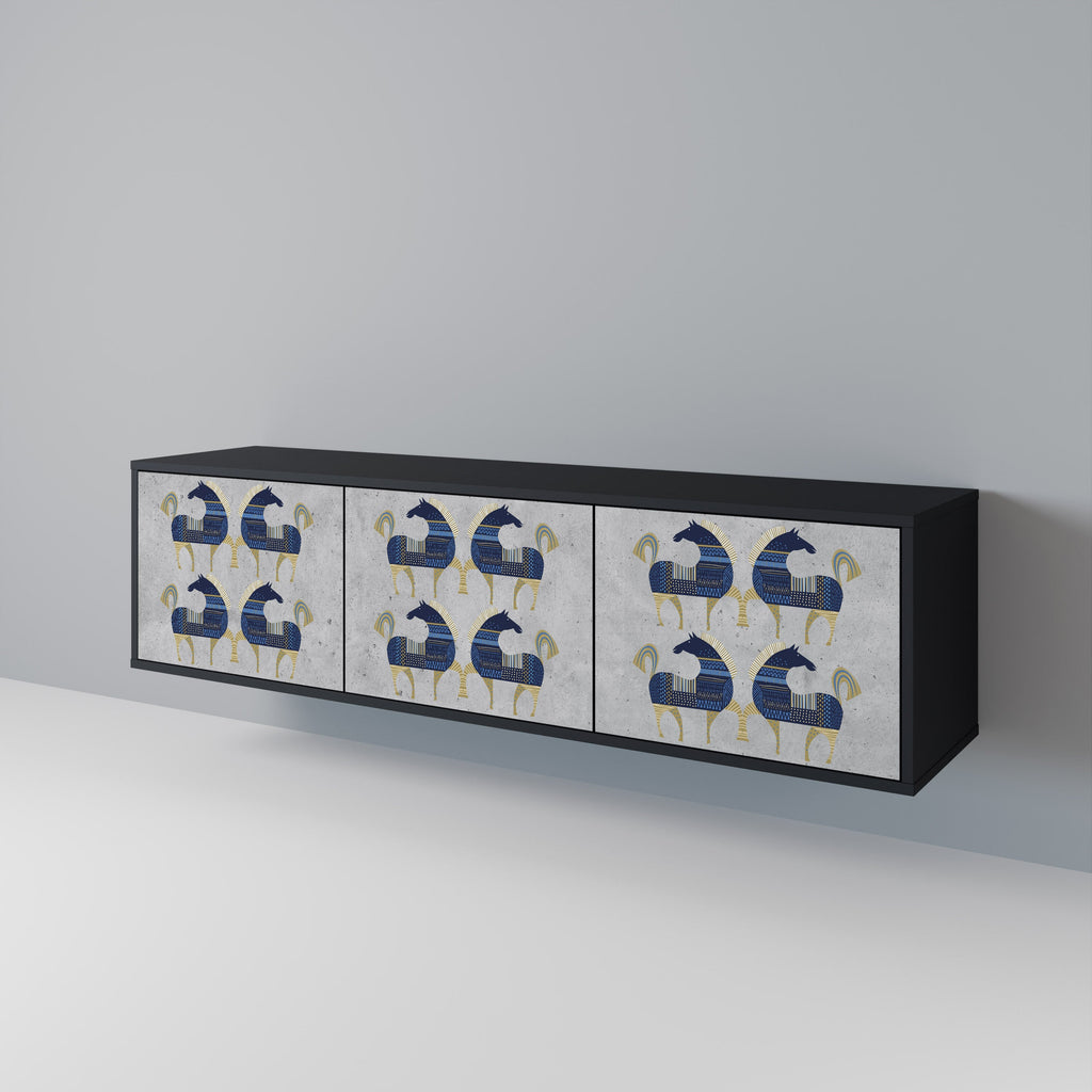 Meuble TV 3 portes MAJESTIC STEED finition noire