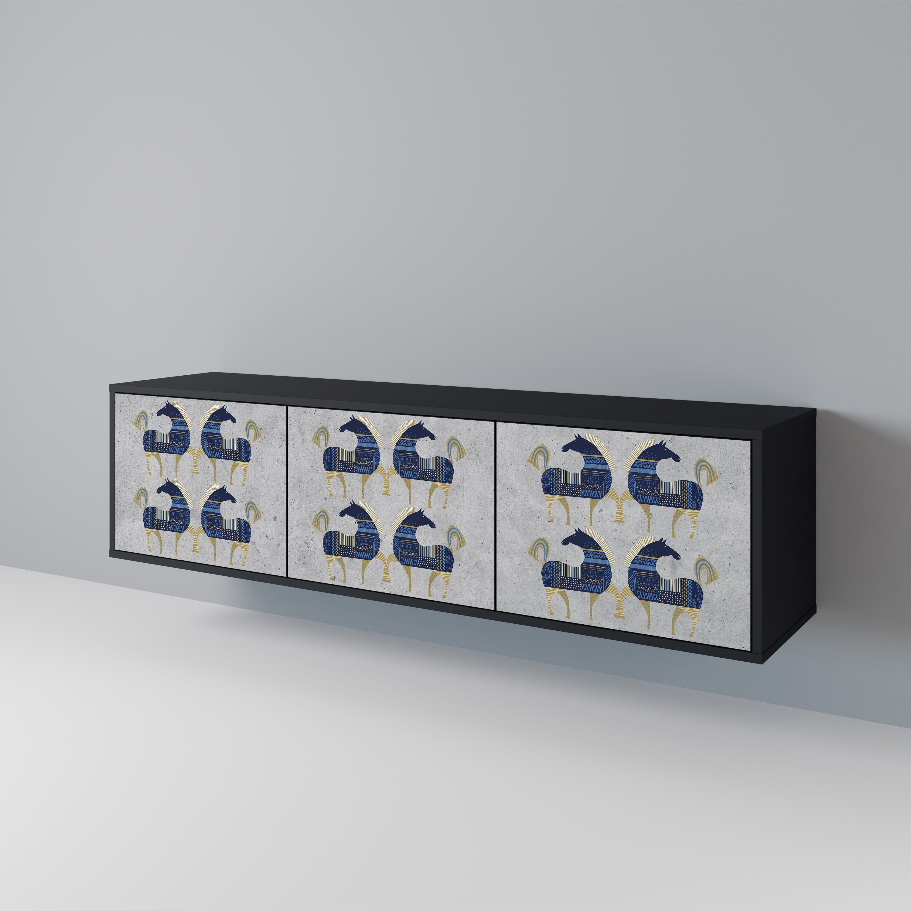 Meuble TV 3 portes MAJESTIC STEED finition noire