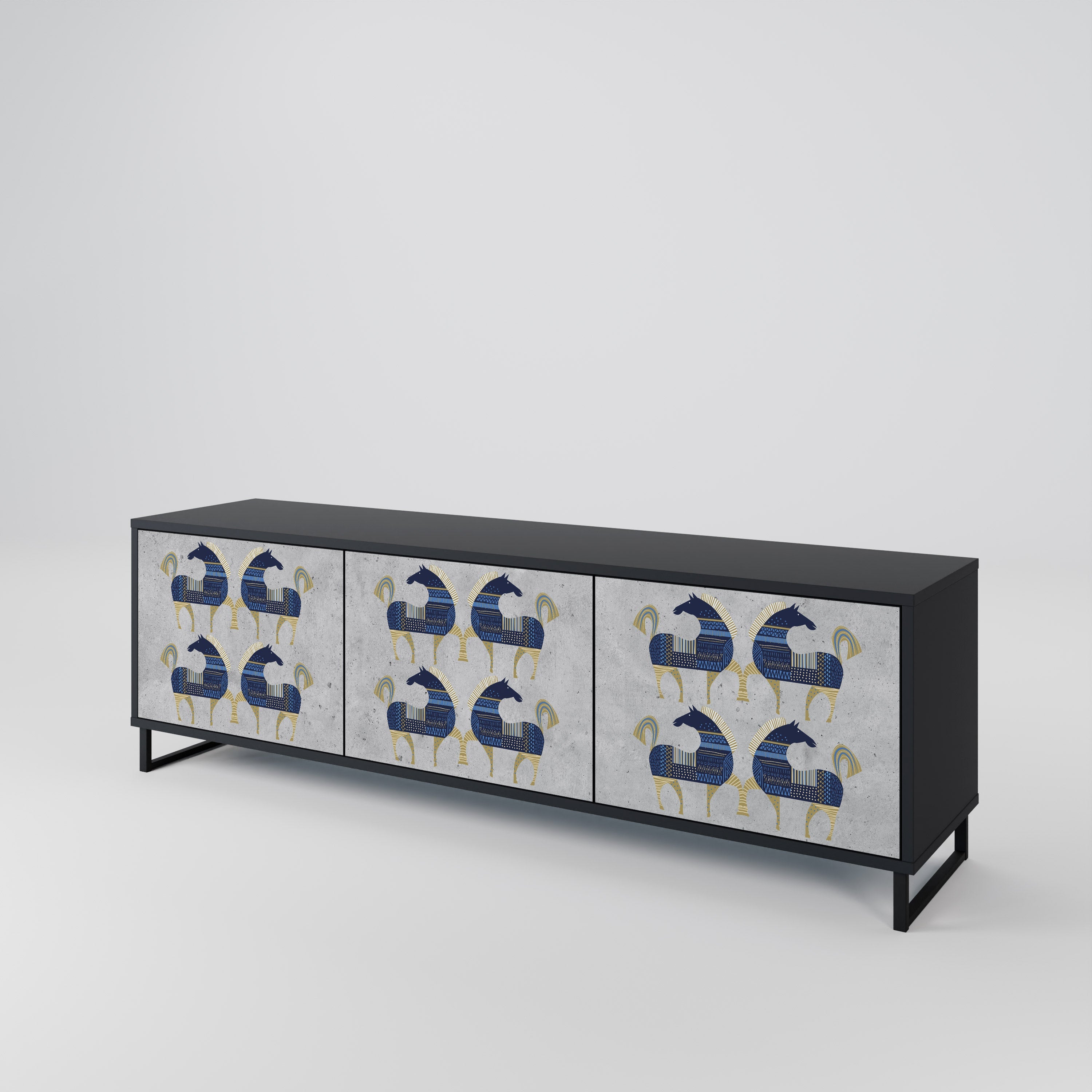 Meuble TV 3 portes MAJESTIC STEED finition noire