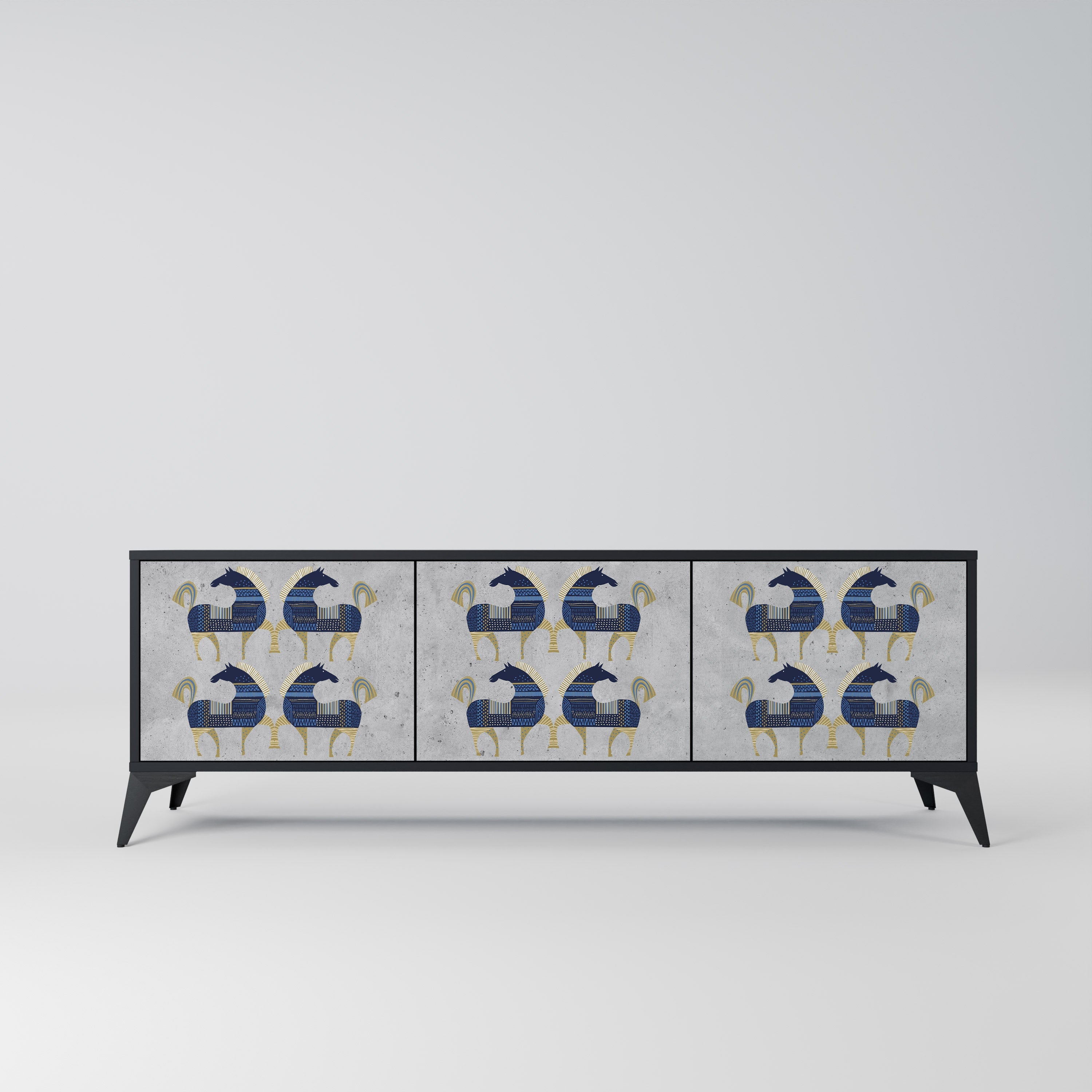 Meuble TV 3 portes MAJESTIC STEED finition noire