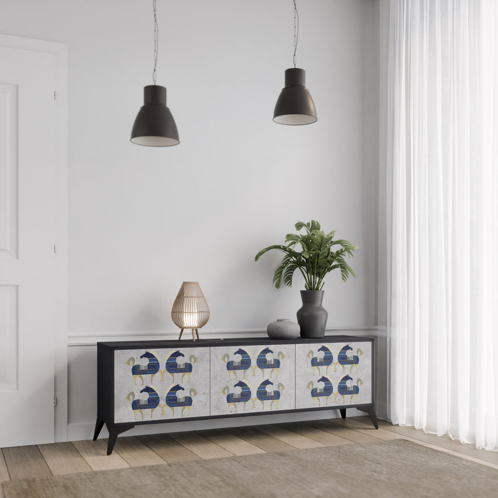 Meuble TV 3 portes MAJESTIC STEED finition noire