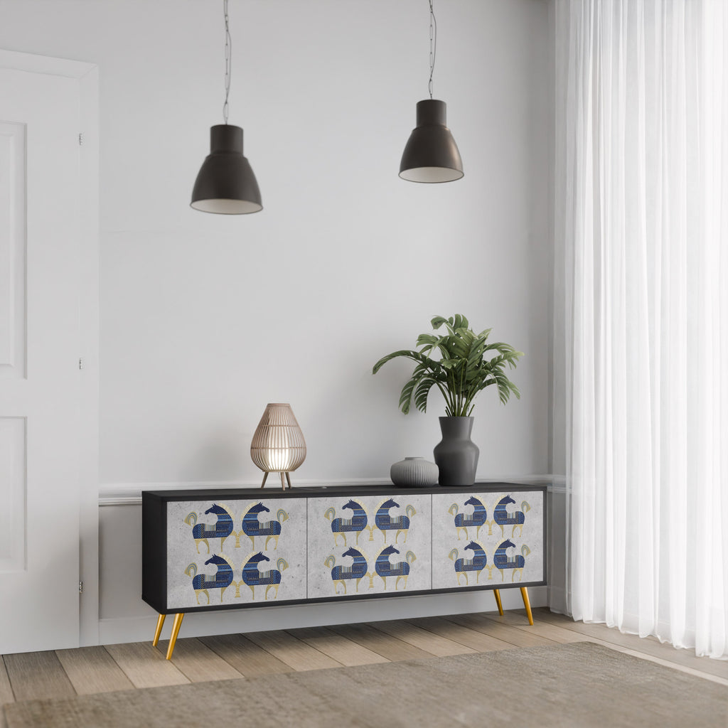 Meuble TV 3 portes MAJESTIC STEED finition noire