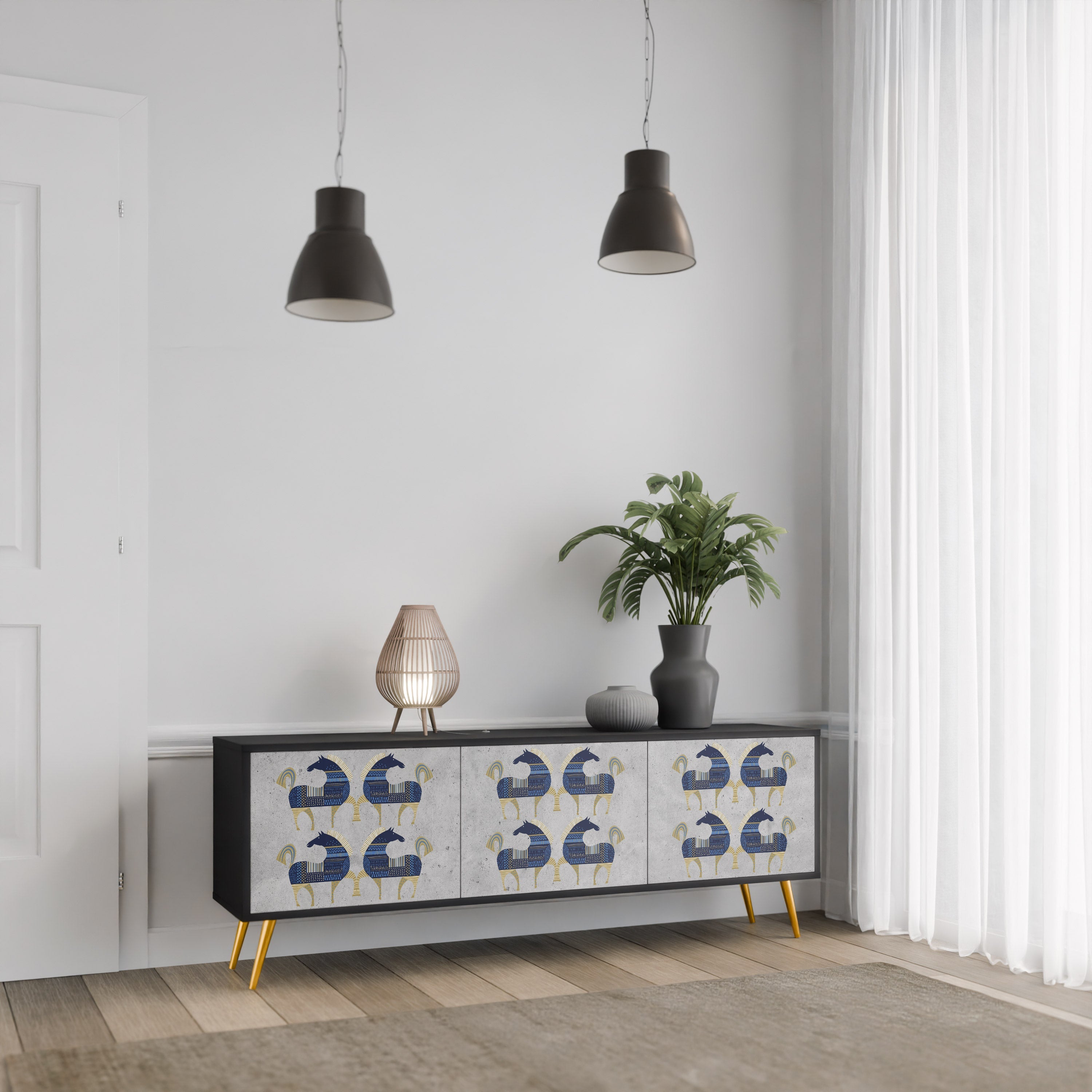 Meuble TV 3 portes MAJESTIC STEED finition noire