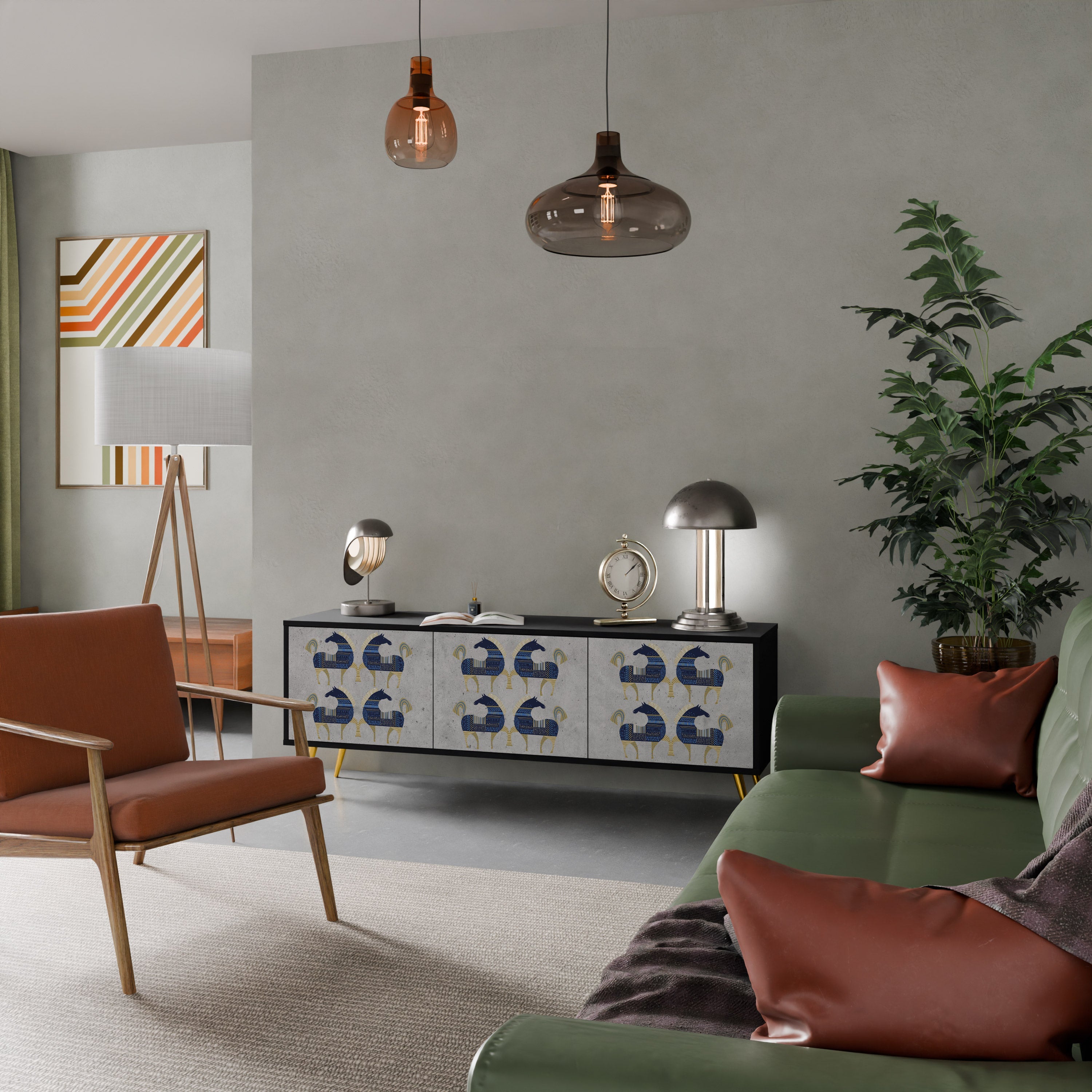 Meuble TV 3 portes MAJESTIC STEED finition noire