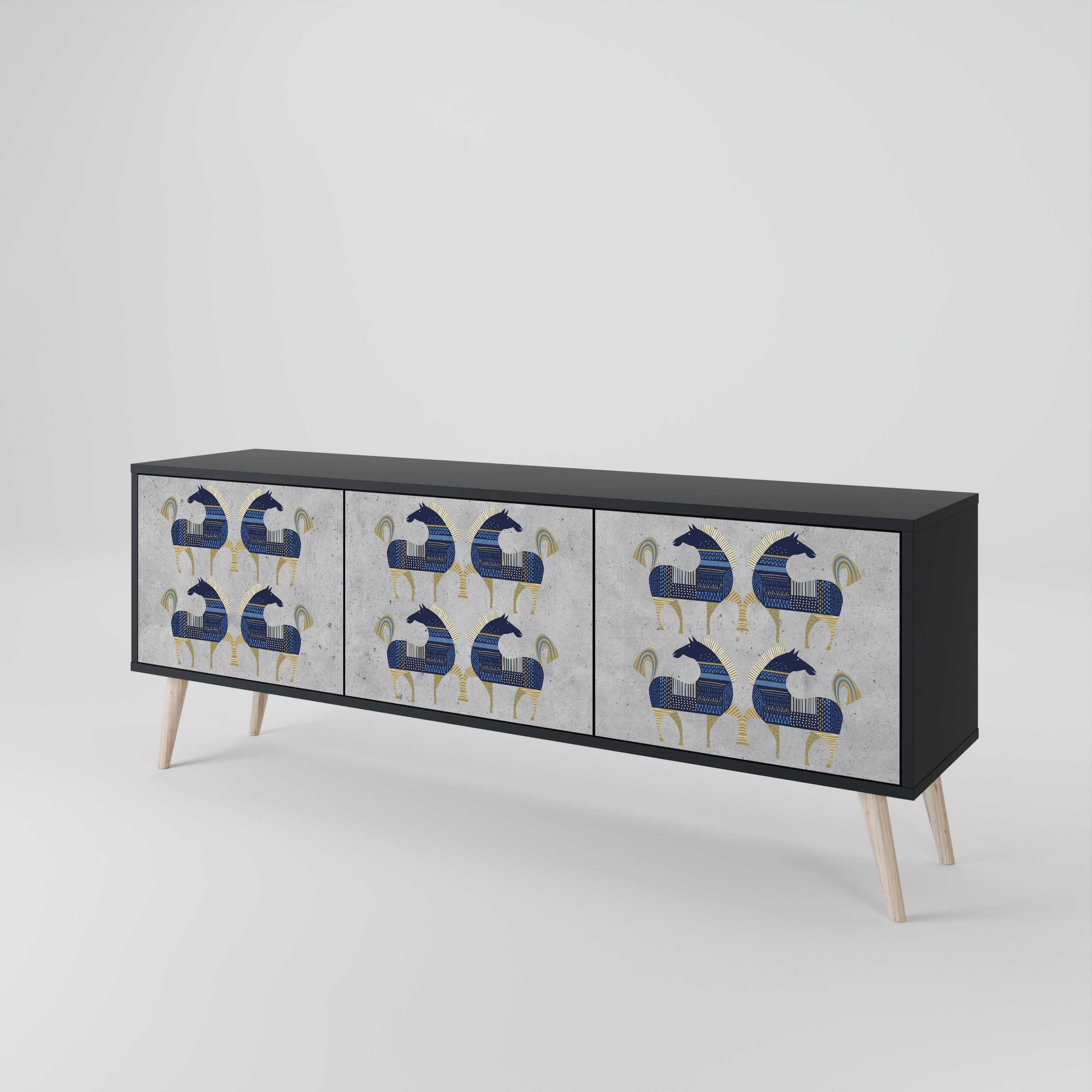 Meuble TV 3 portes MAJESTIC STEED finition noire