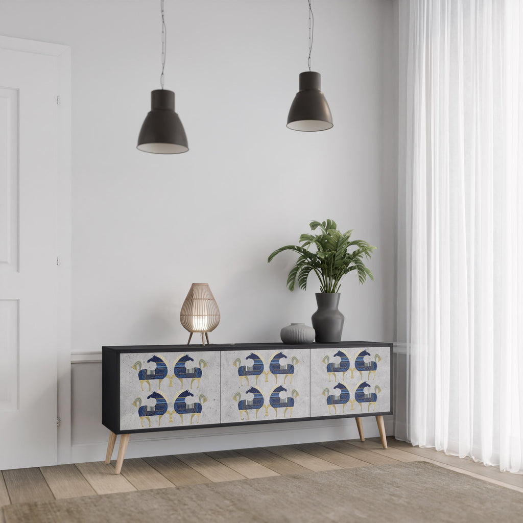 Meuble TV 3 portes MAJESTIC STEED finition noire