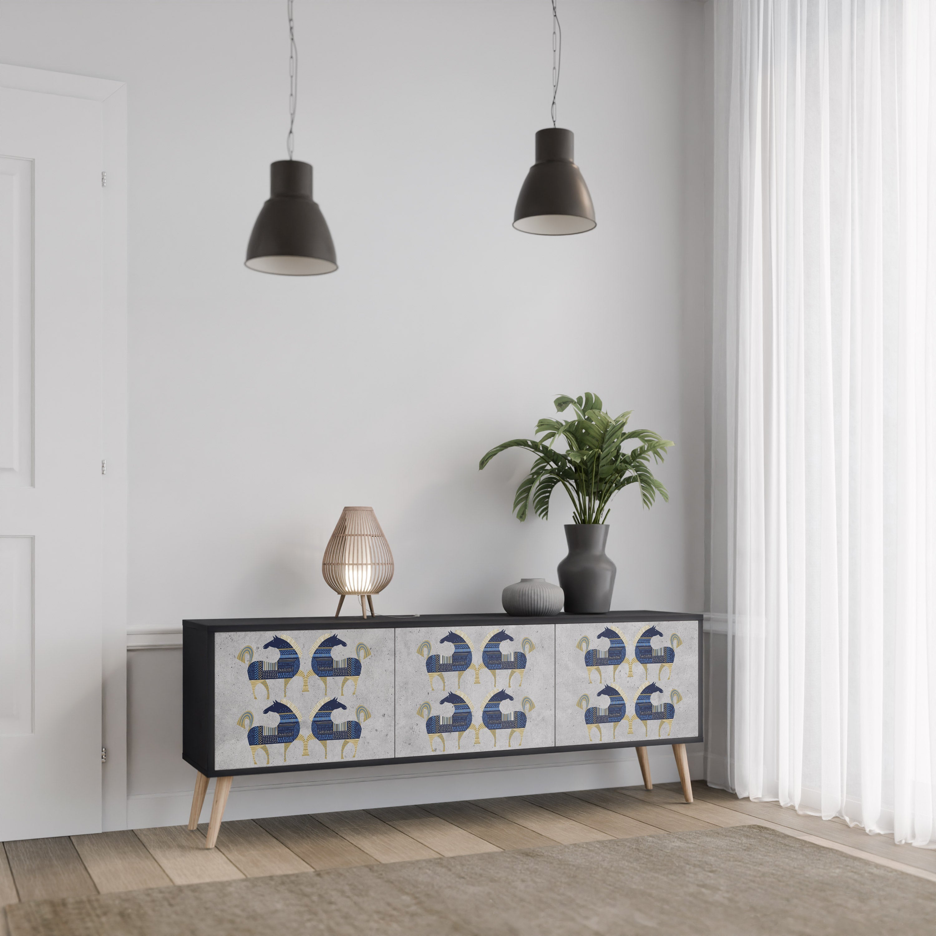 Meuble TV 3 portes MAJESTIC STEED finition noire