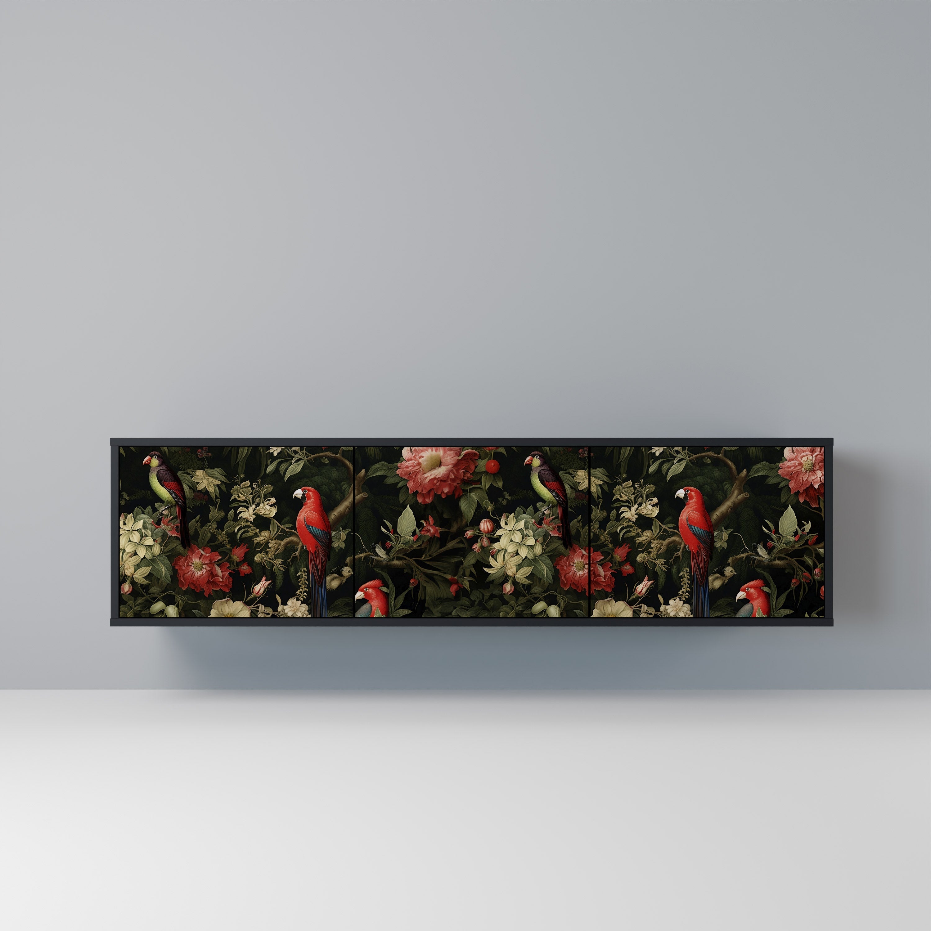 Meuble TV 3 portes AVIAN GREENERY finition noire