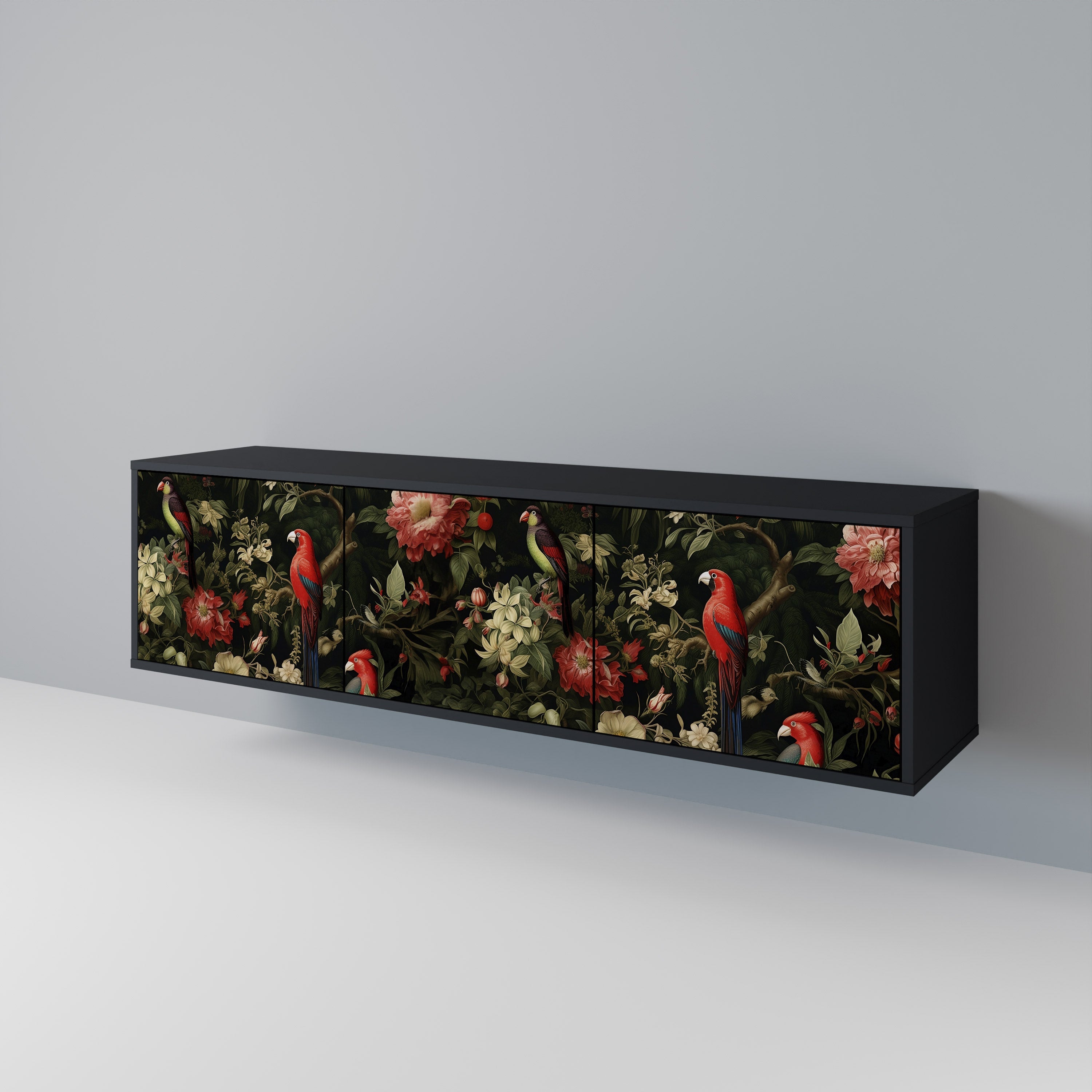 Meuble TV 3 portes AVIAN GREENERY finition noire