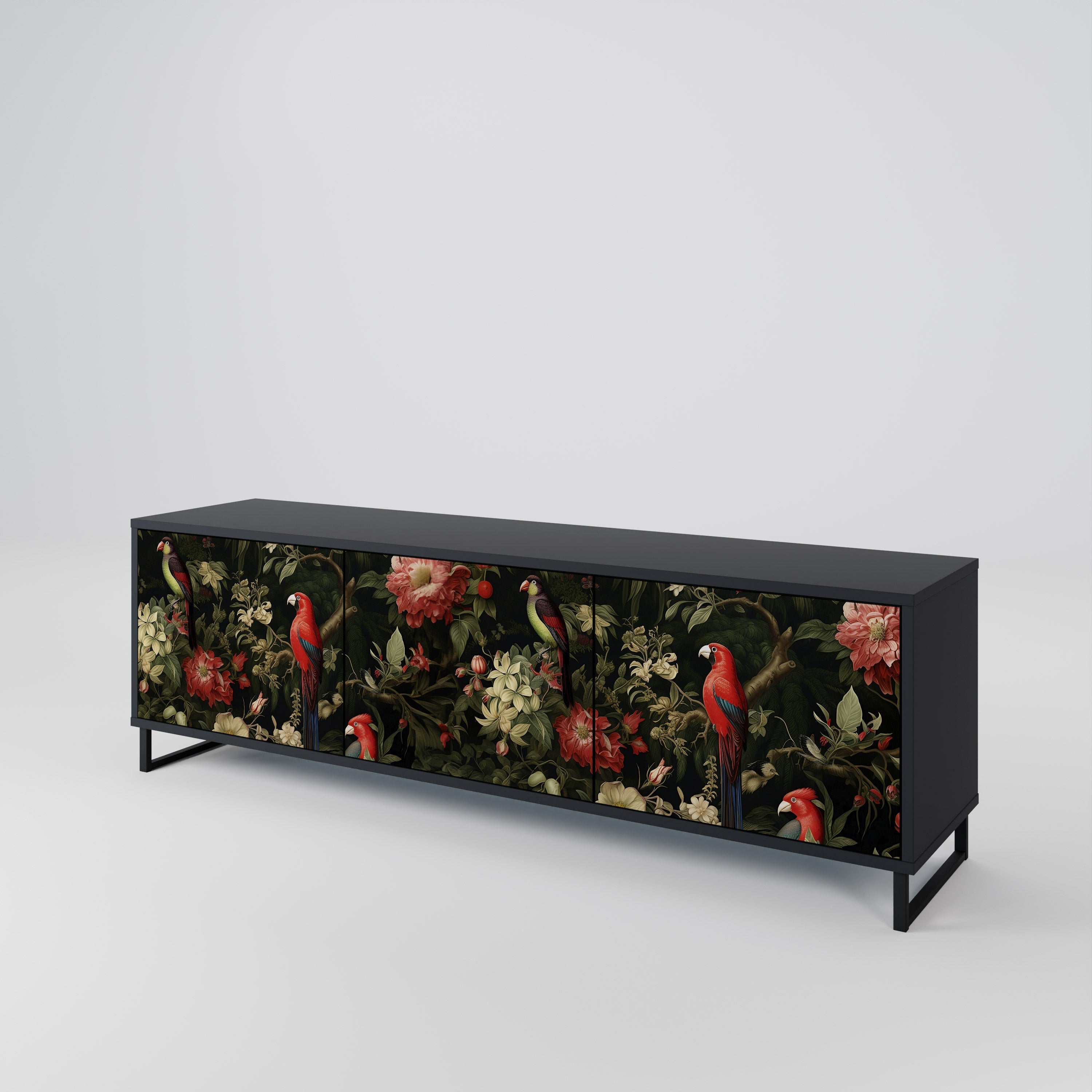 Meuble TV 3 portes AVIAN GREENERY finition noire