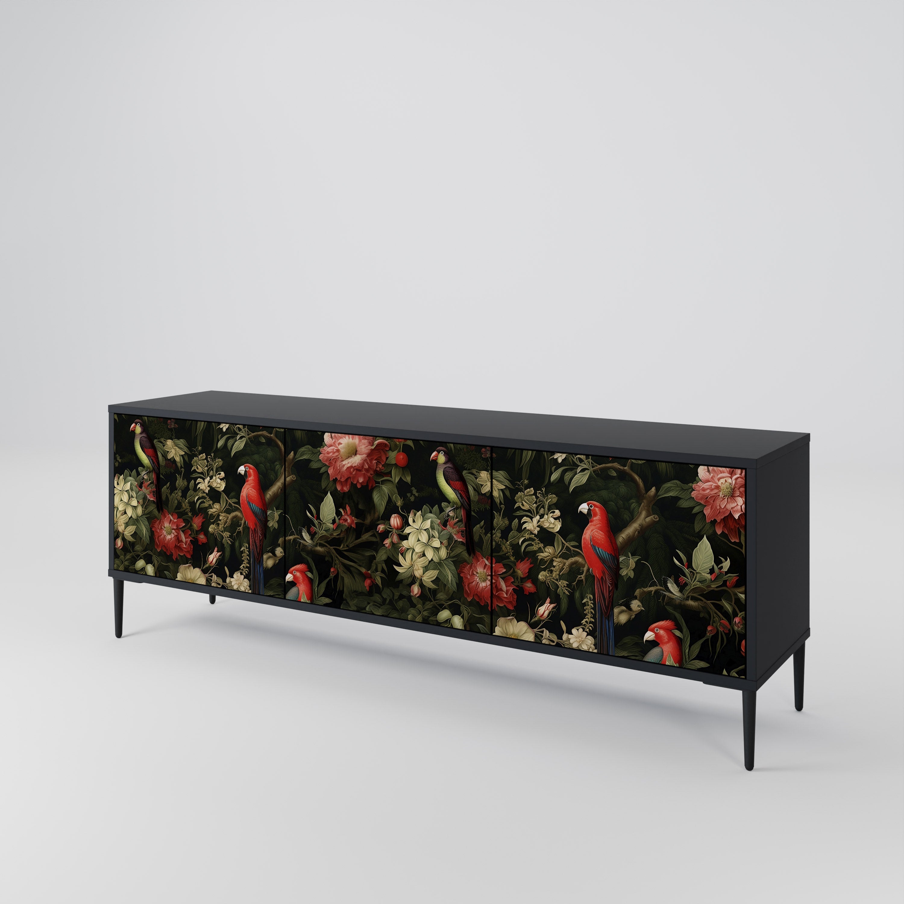 Meuble TV 3 portes AVIAN GREENERY finition noire