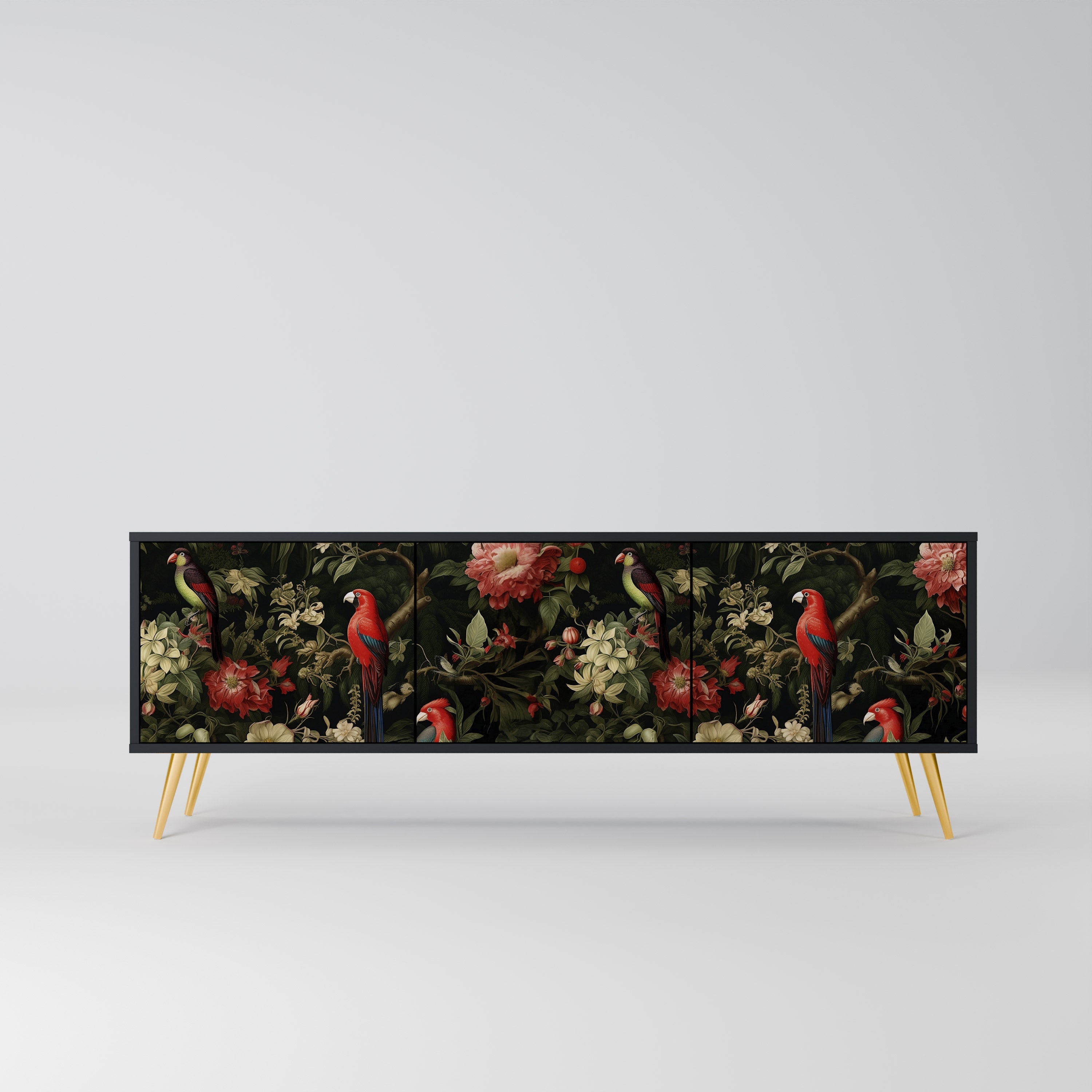 Meuble TV 3 portes AVIAN GREENERY finition noire