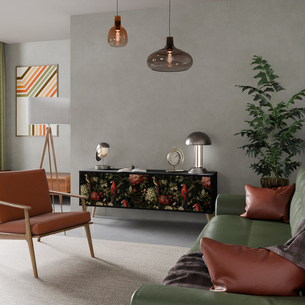 Meuble TV 3 portes AVIAN GREENERY finition noire