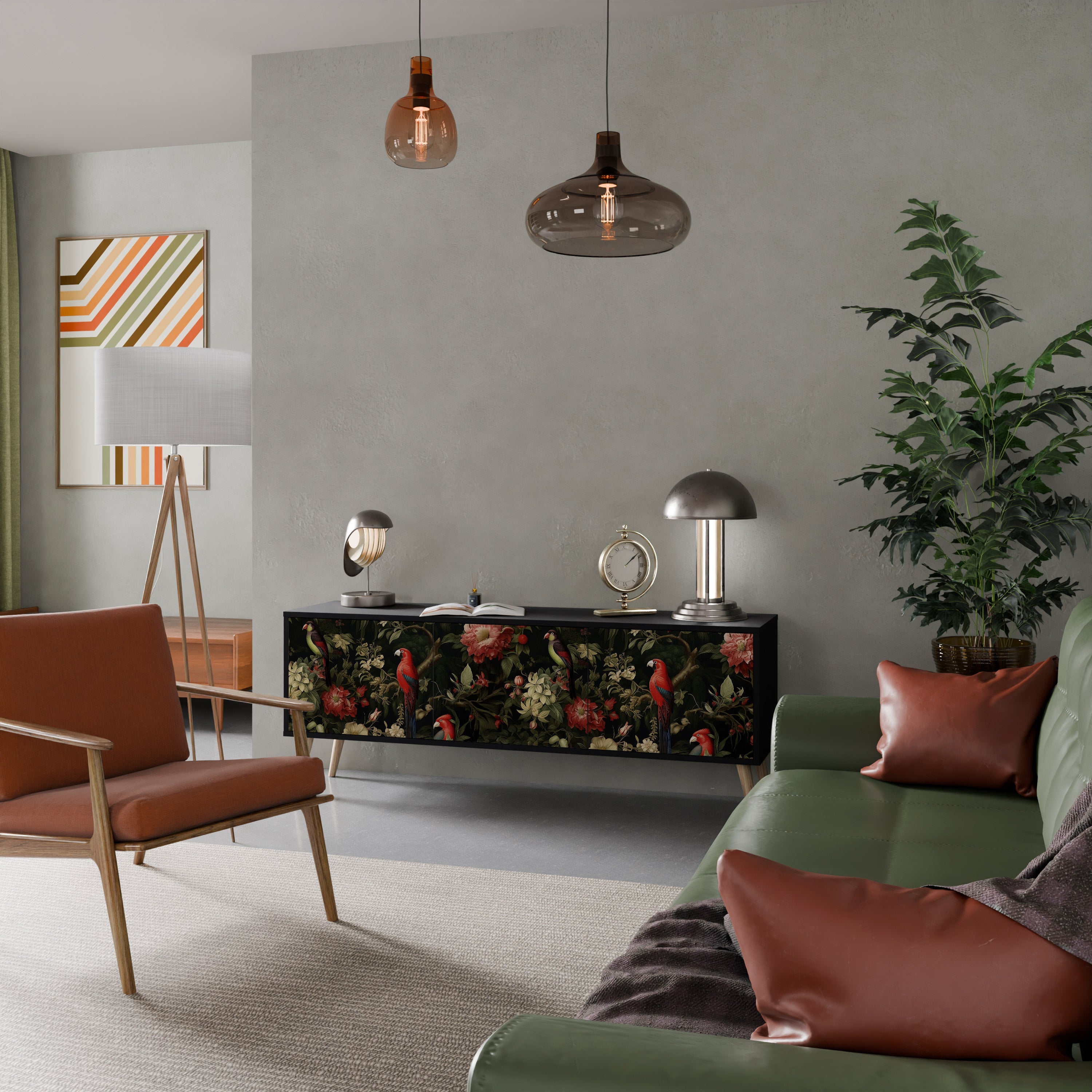 Meuble TV 3 portes AVIAN GREENERY finition noire