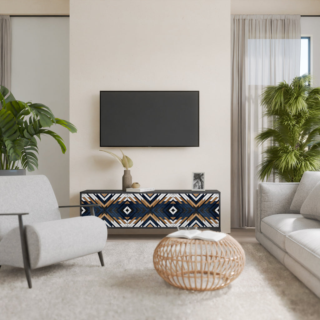 Meuble TV 3 portes ARTFUL GEOMETRY en finition noire