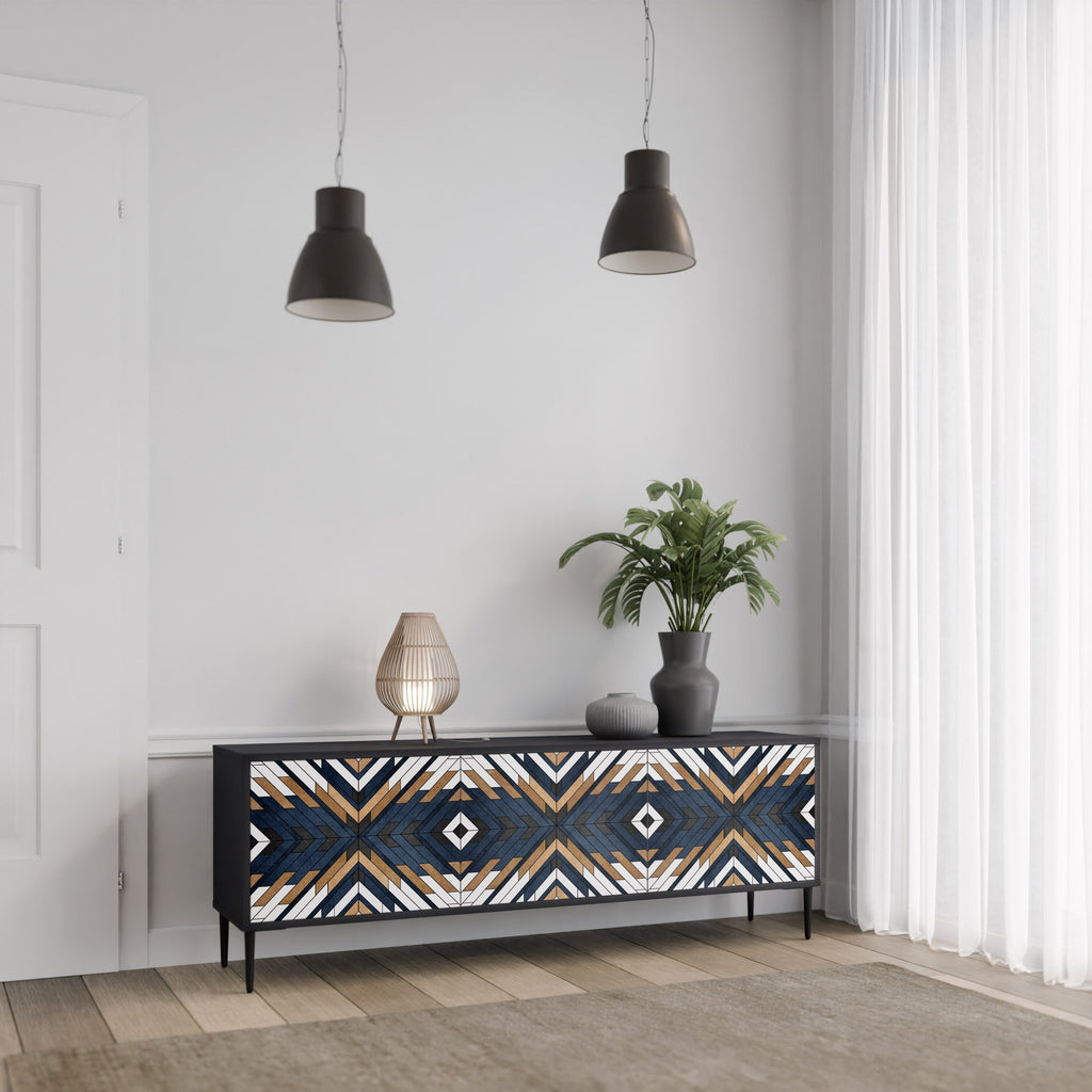 Meuble TV 3 portes ARTFUL GEOMETRY en finition noire