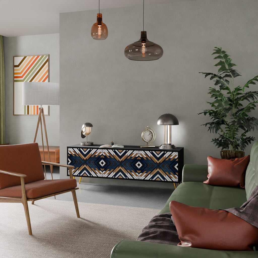 Meuble TV 3 portes ARTFUL GEOMETRY en finition noire