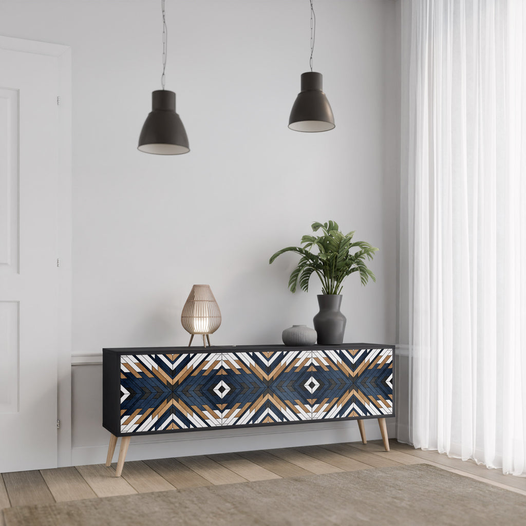 Meuble TV 3 portes ARTFUL GEOMETRY en finition noire