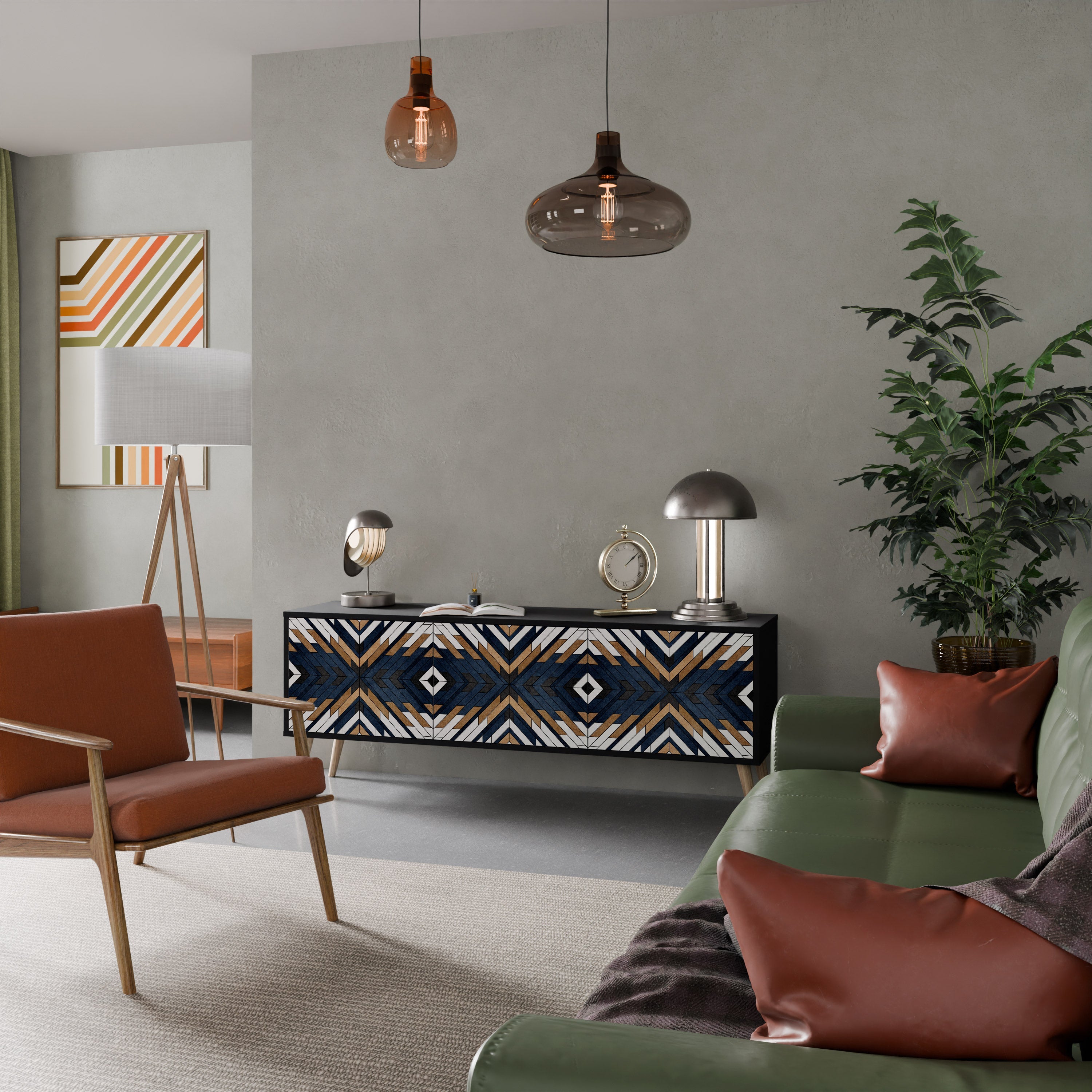 Meuble TV 3 portes ARTFUL GEOMETRY en finition noire