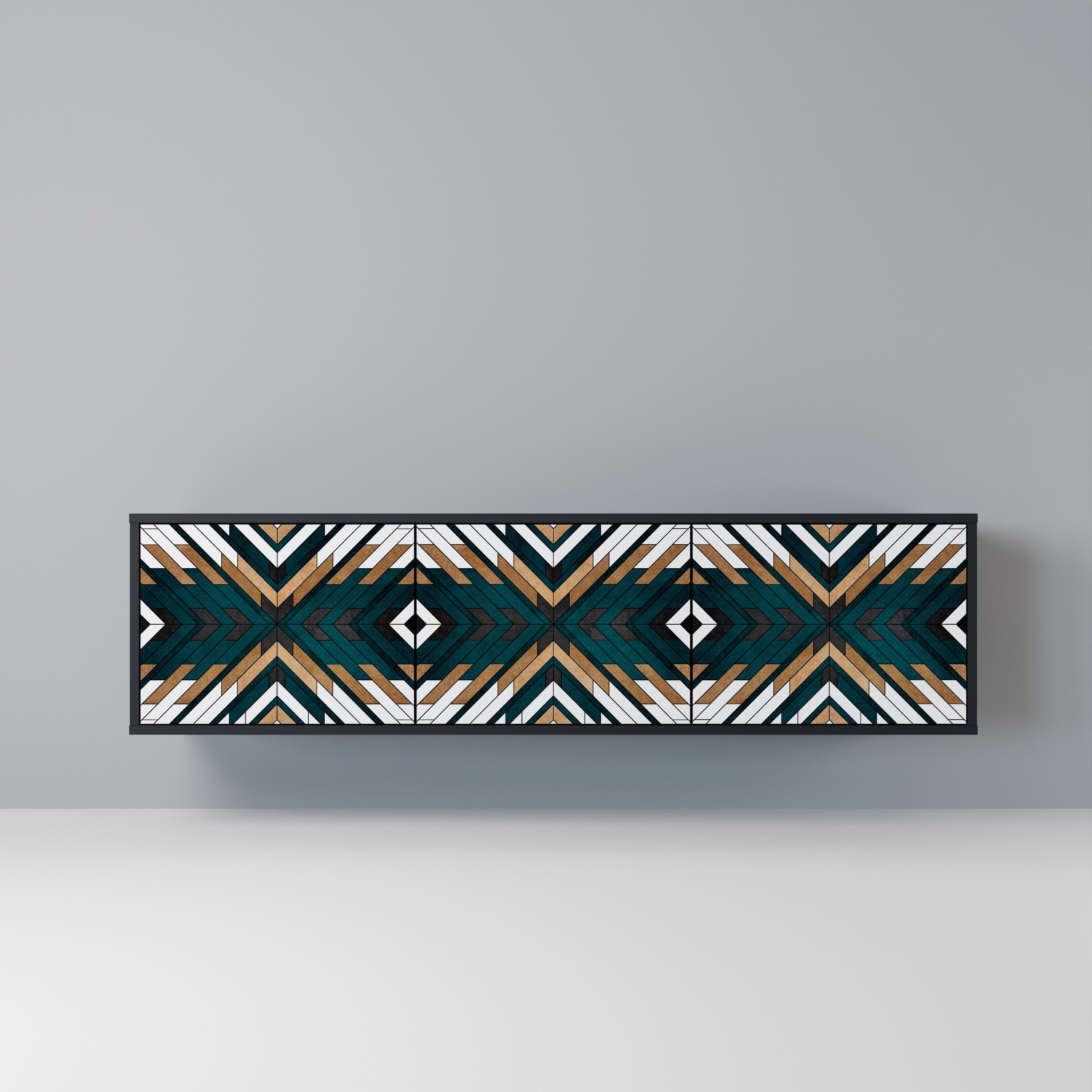 Meuble TV 3 portes ARTISTIC GEOMETRY en finition noire